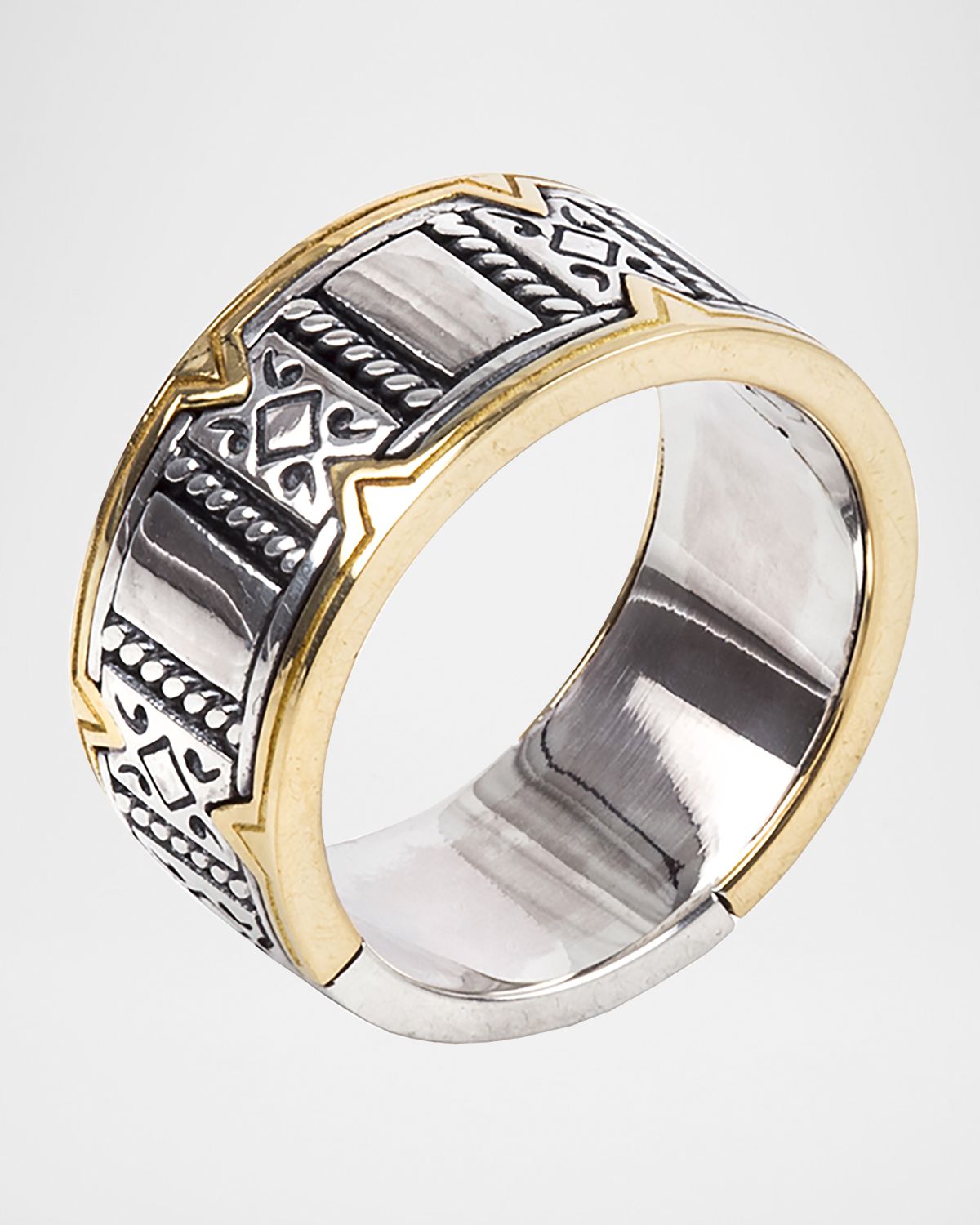 Konstantino 18K Gold/Silver Carved Ring, Size 10