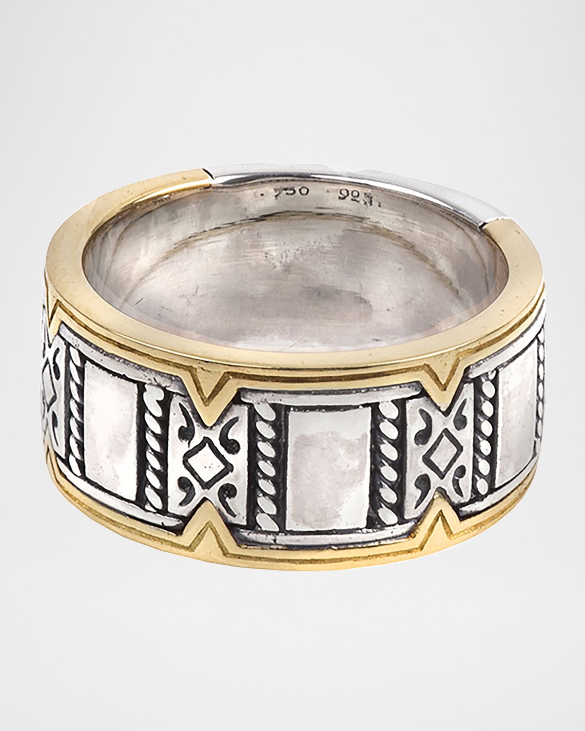 Konstantino 18K Gold/Silver Carved Ring, Size 10