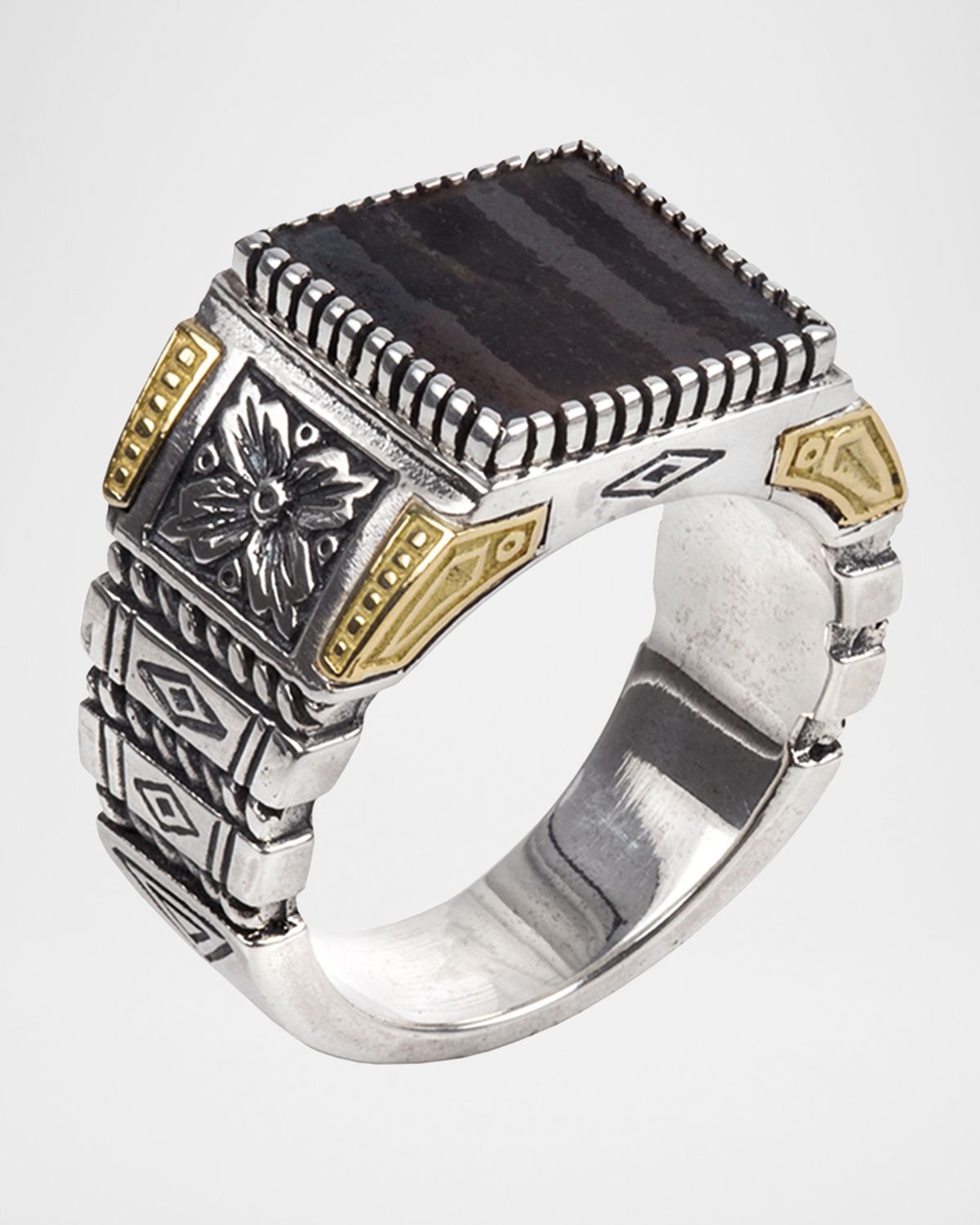 Konstantino 18K Gold/Silver Square Ferrite Ring, Size 10