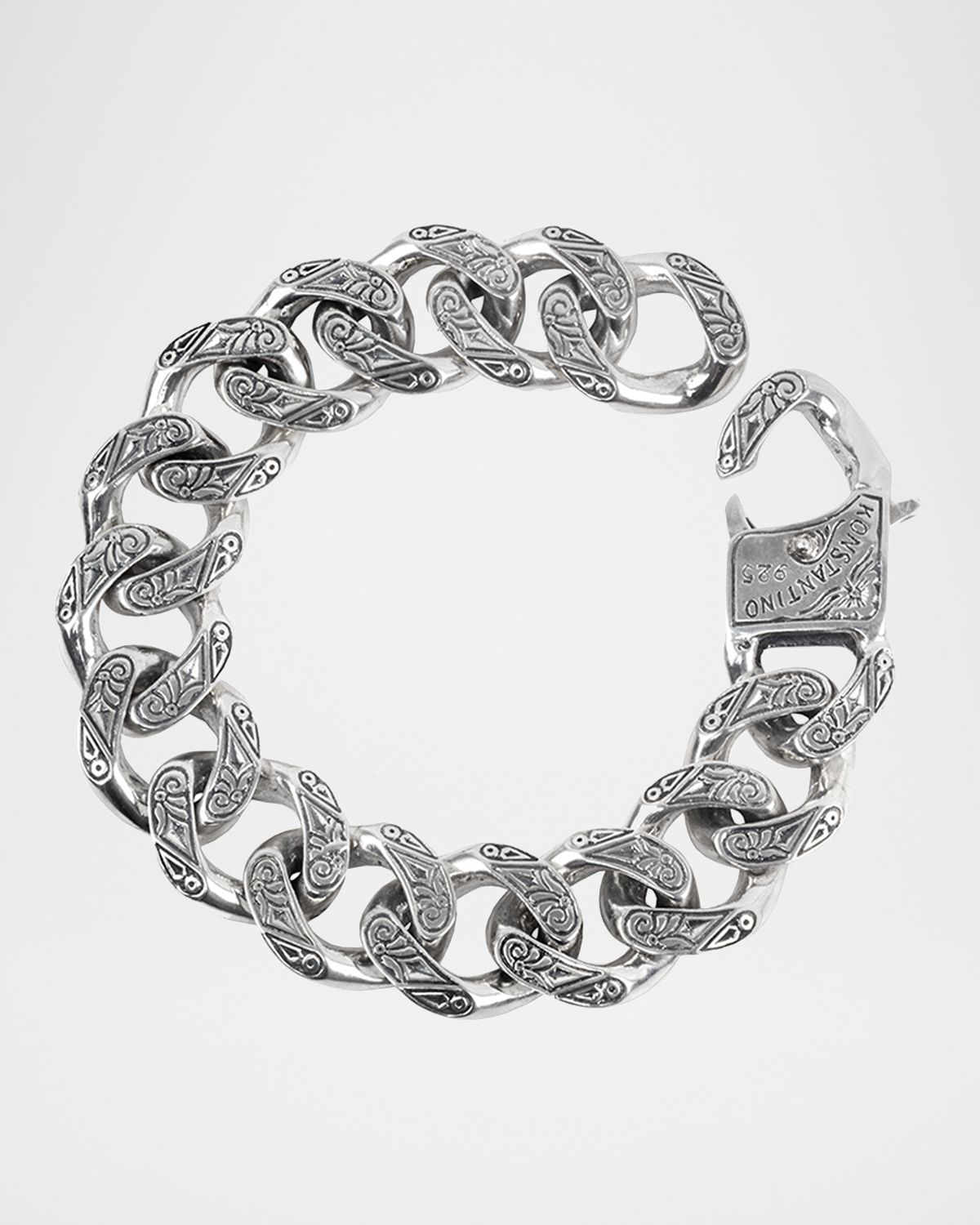 Konstantino Men 's Carved Silver Chain Link Bracelet