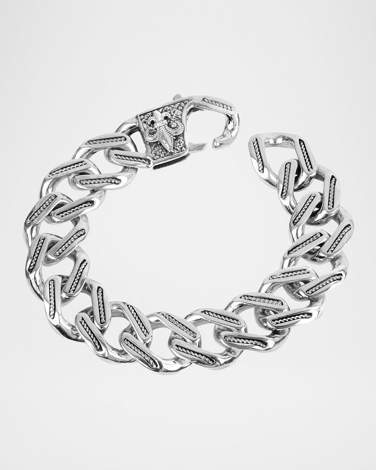 Konstantino Men 's Carved Silver Chain Link Bracelet
