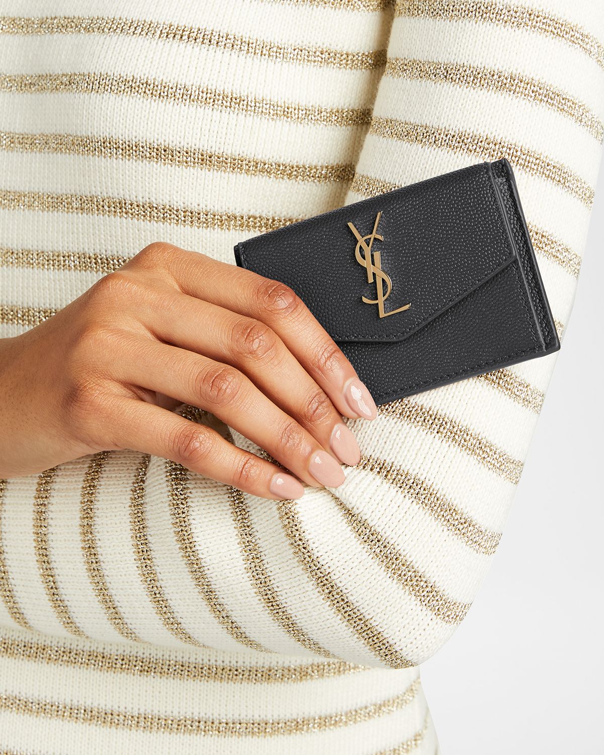 Saint Laurent YSL Monogram Flap Card Case in Grained Leather
