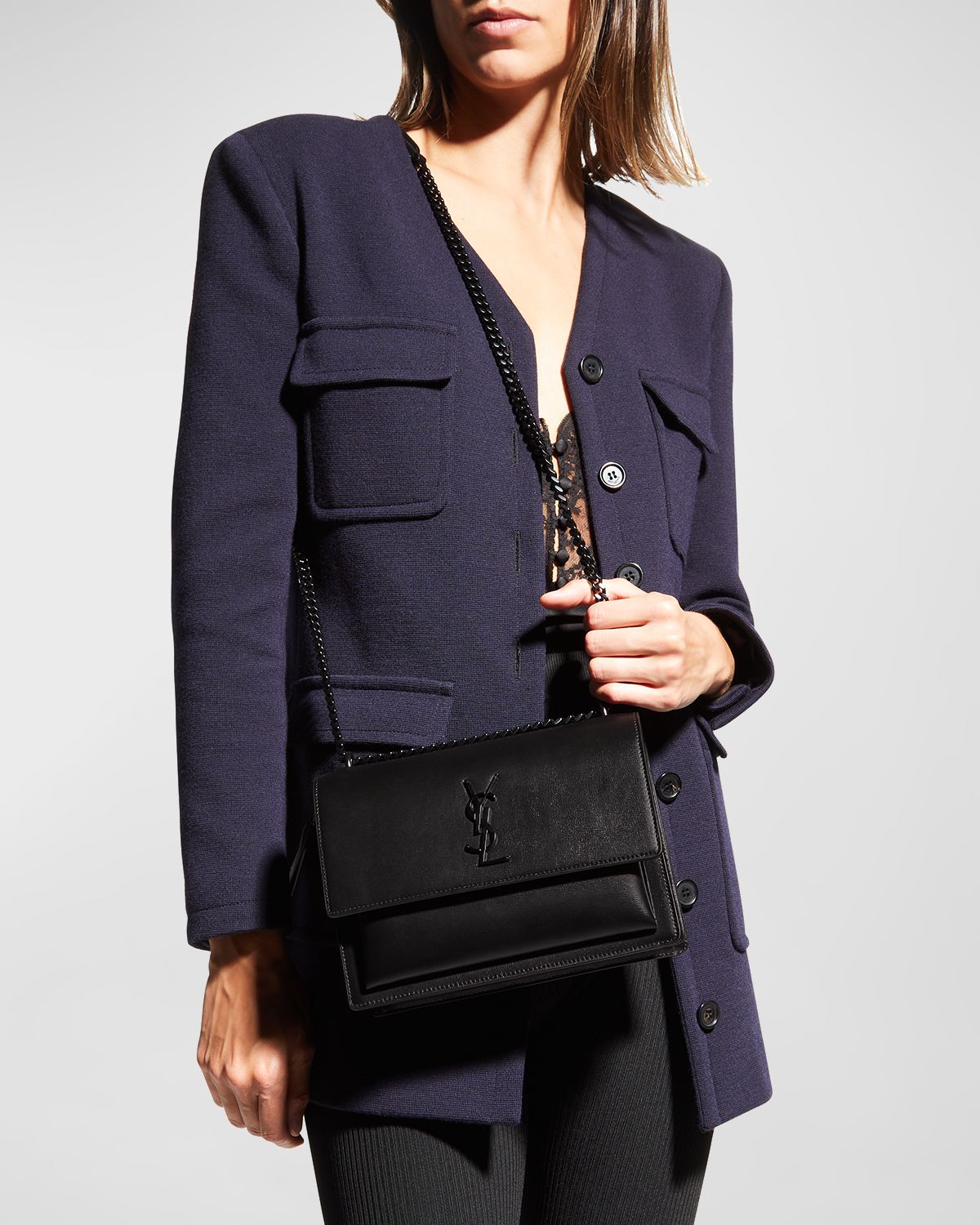 Saint Laurent Sunset Medium YSL Shoulder Bag in Smooth Leather