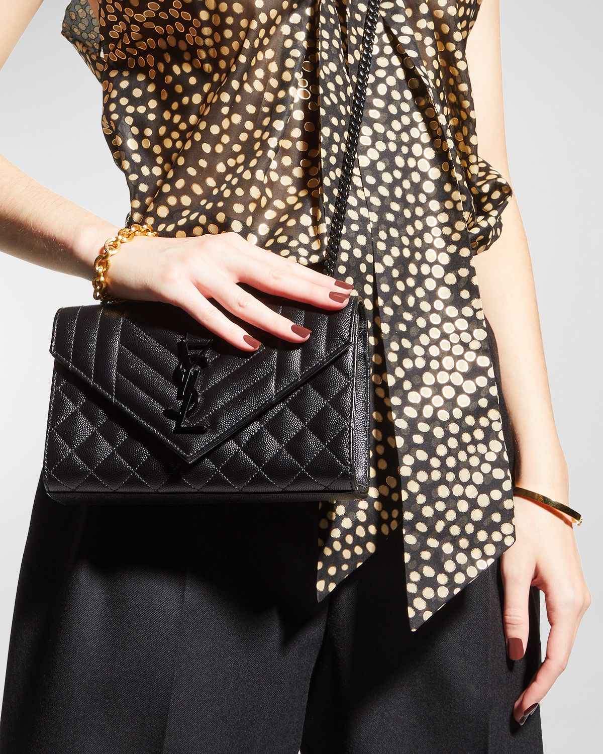 Saint Laurent Envelope Triquilt Small YSL Shoulder Bag in Grained Leather