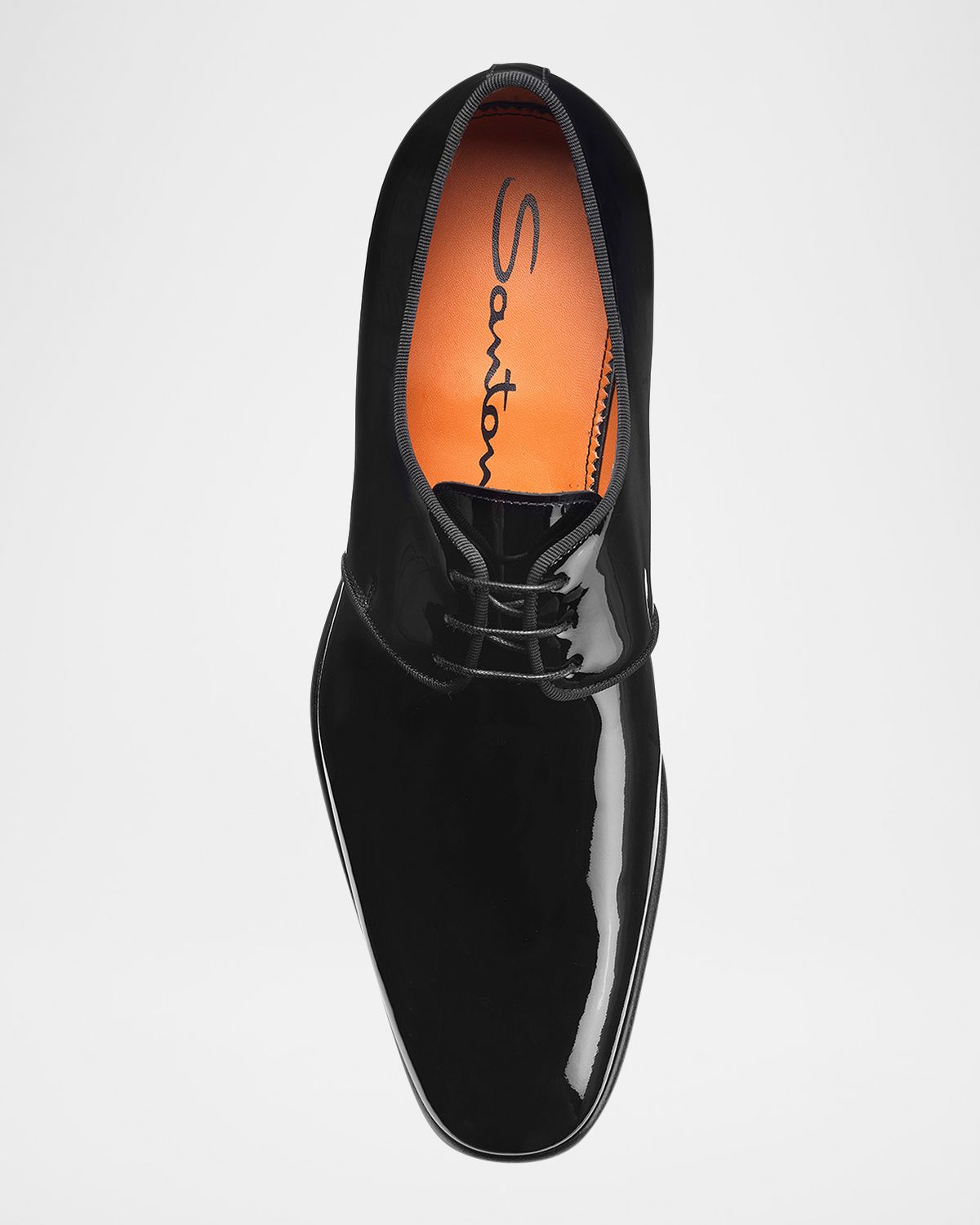 Santoni Men's Patent Leather Grosgrain-Trim Derby Shoes