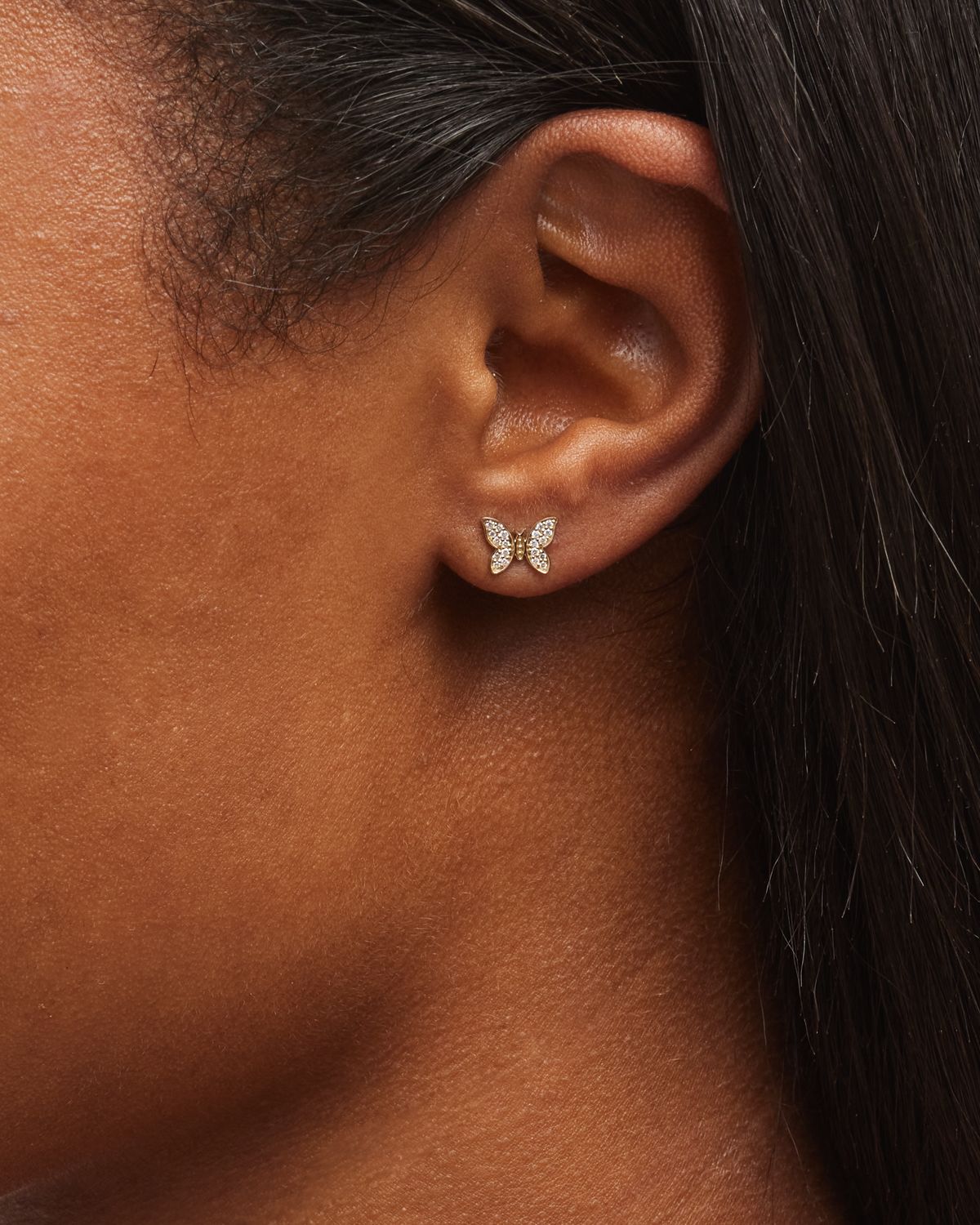 Sydney Evan 14k Diamond Tiny Butterfly Stud Earring, Single