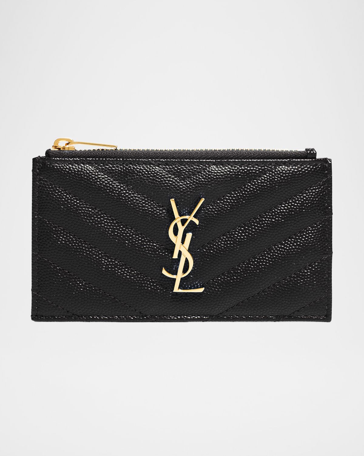 Saint Laurent YSL Monogram Small Ziptop Card Case in Grained Leather