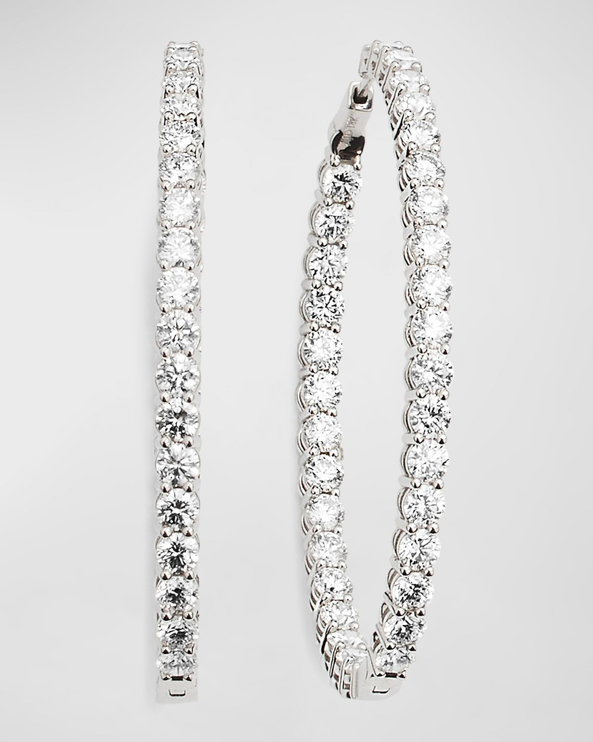 Neiman Marcus Diamonds 18K White Gold Oval 2" Diamond Hoop Earrings, 10.20tcw, 2"L