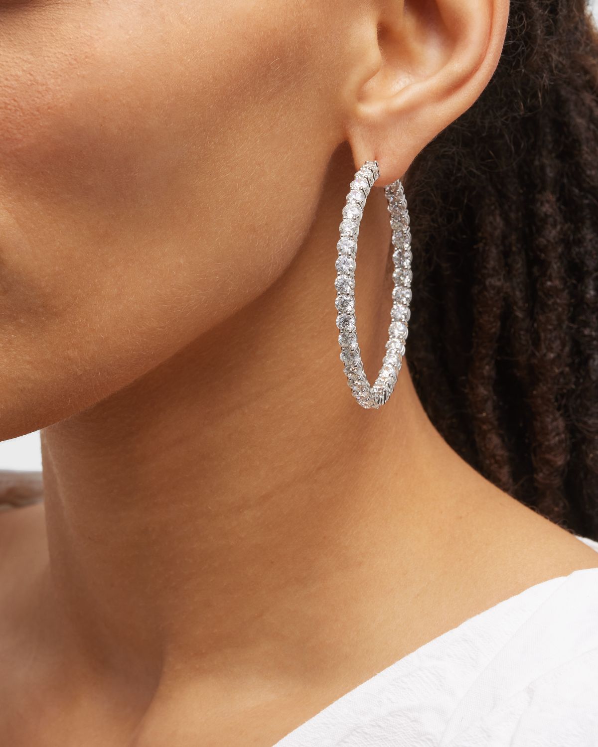 Neiman Marcus Diamonds 18K White Gold Diamond Hoop Earrings, 21.12tcw, 2"L