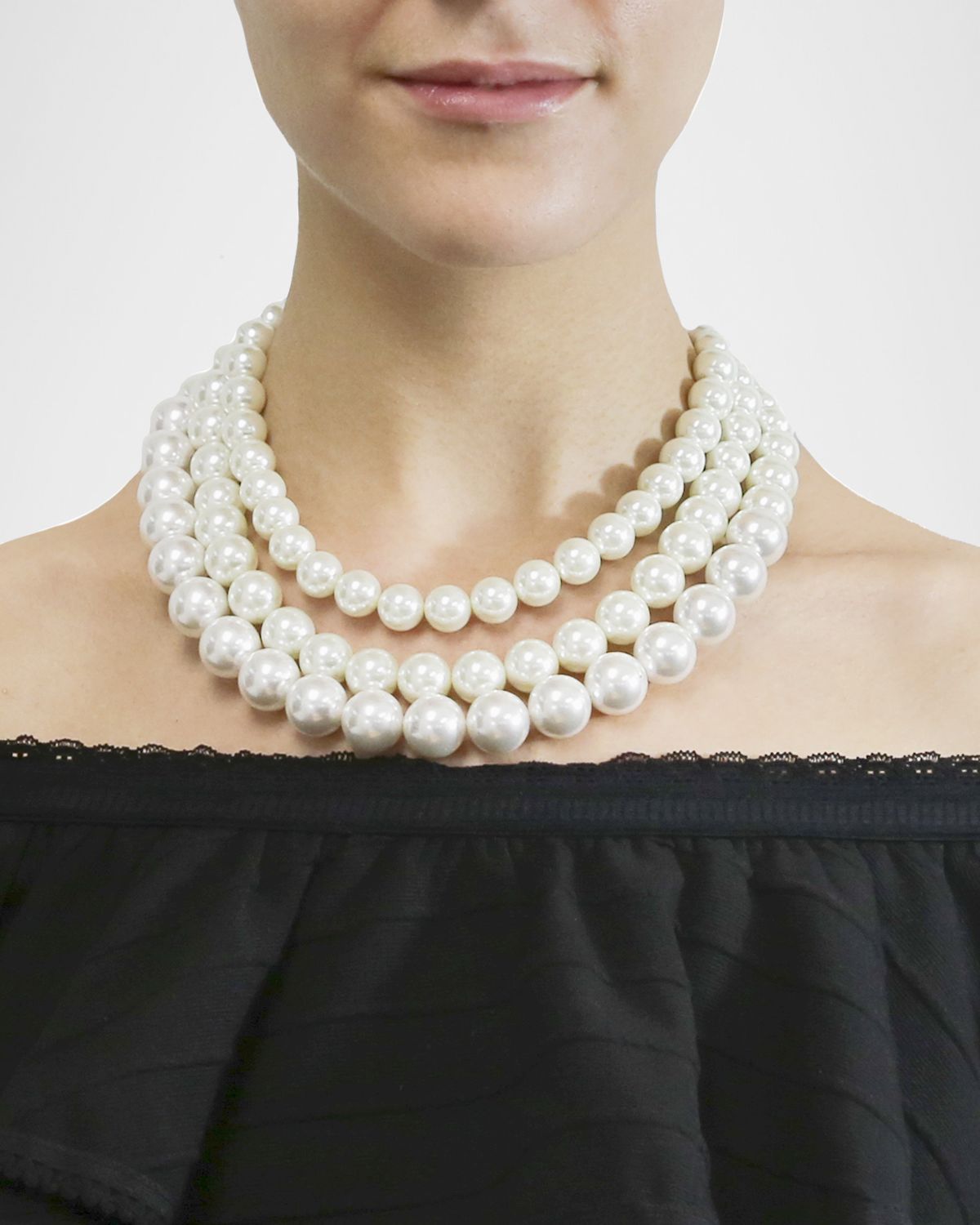 Ben-Amun Triple Glass-Pearl Strand Necklace
