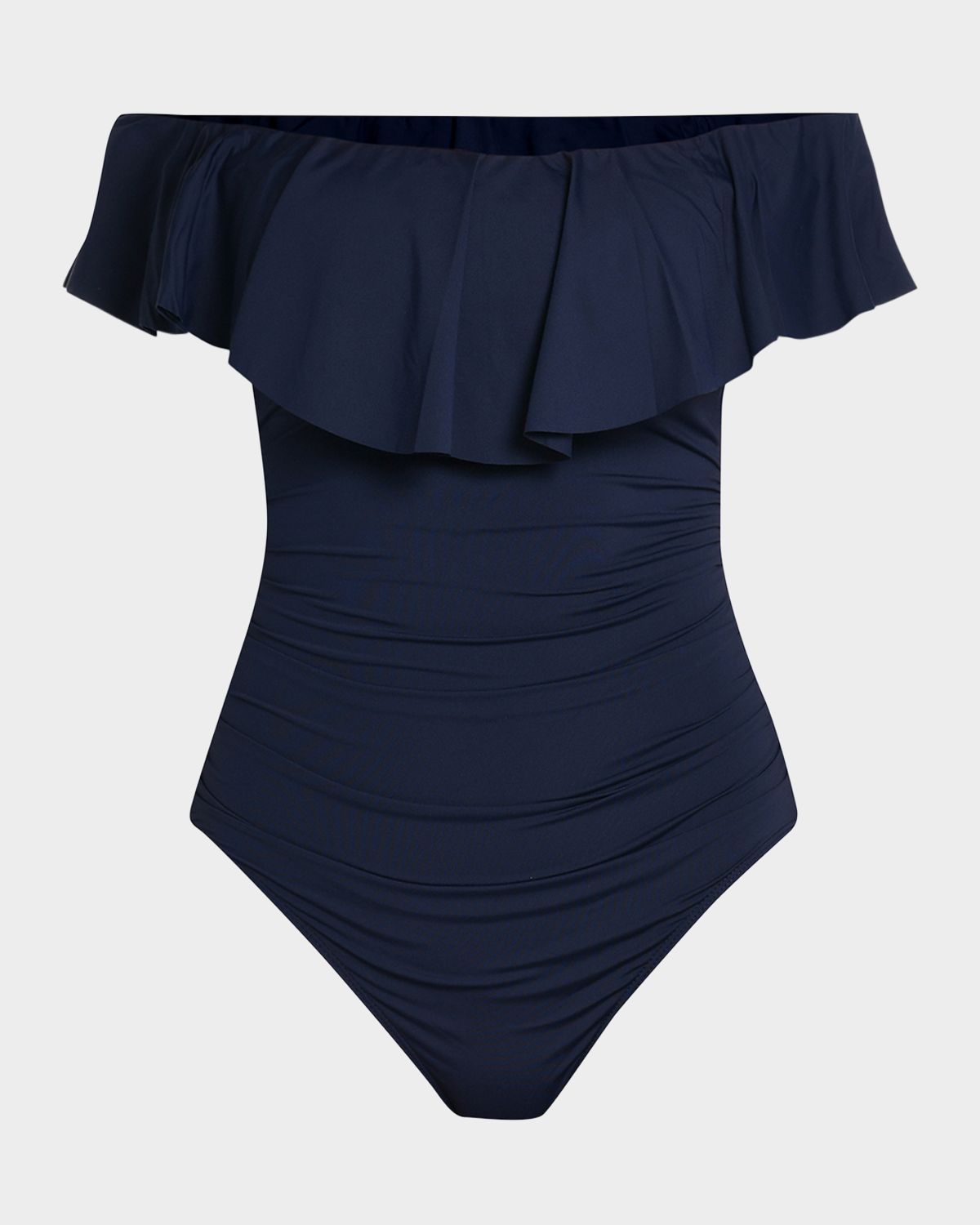 La Blanca Off-Shoulder Ruffle Lace-Up One-Piece Swimsuit