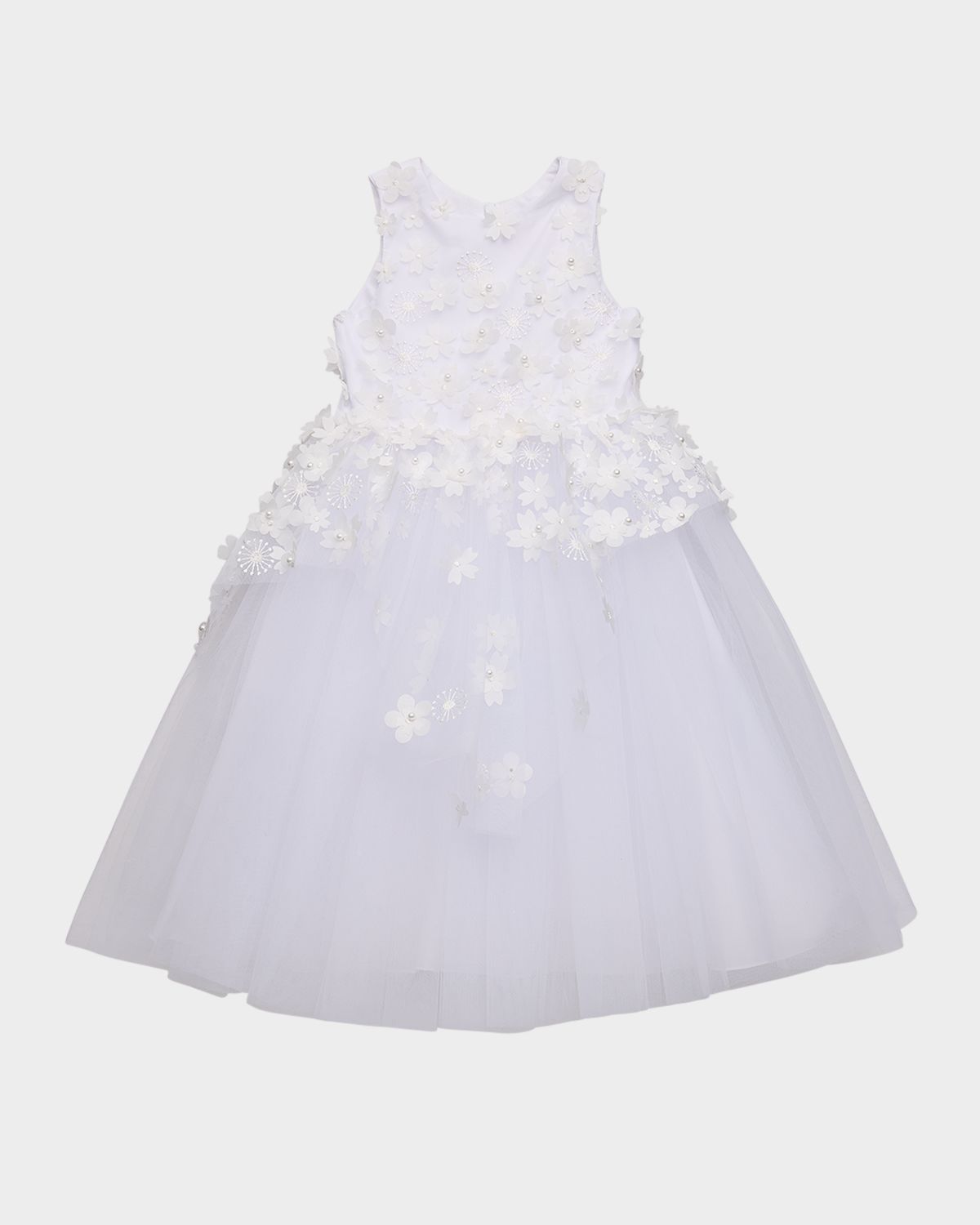White Label by Zoe Girl 's Lauren 3D Flower Embellished Tulle Dress, Size -1 | Thumbnail 6 White Label by Zoe Girl 's Lauren 3D Flower Embellished Tulle Dress, Size -1 | Thumbnail 6