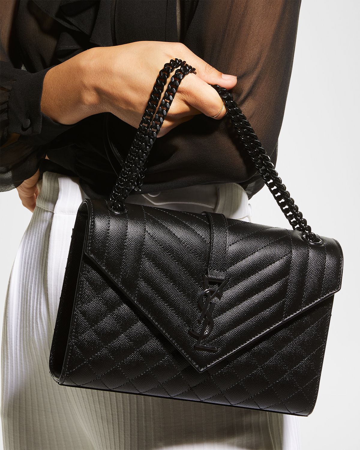 Saint Laurent Envelope Triquilt Medium YSL Shoulder Bag in Grained Leather