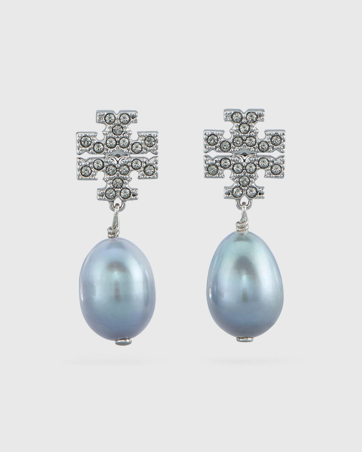 Tory Burch Kira Pave Pearl-Drop Earrings, Silver