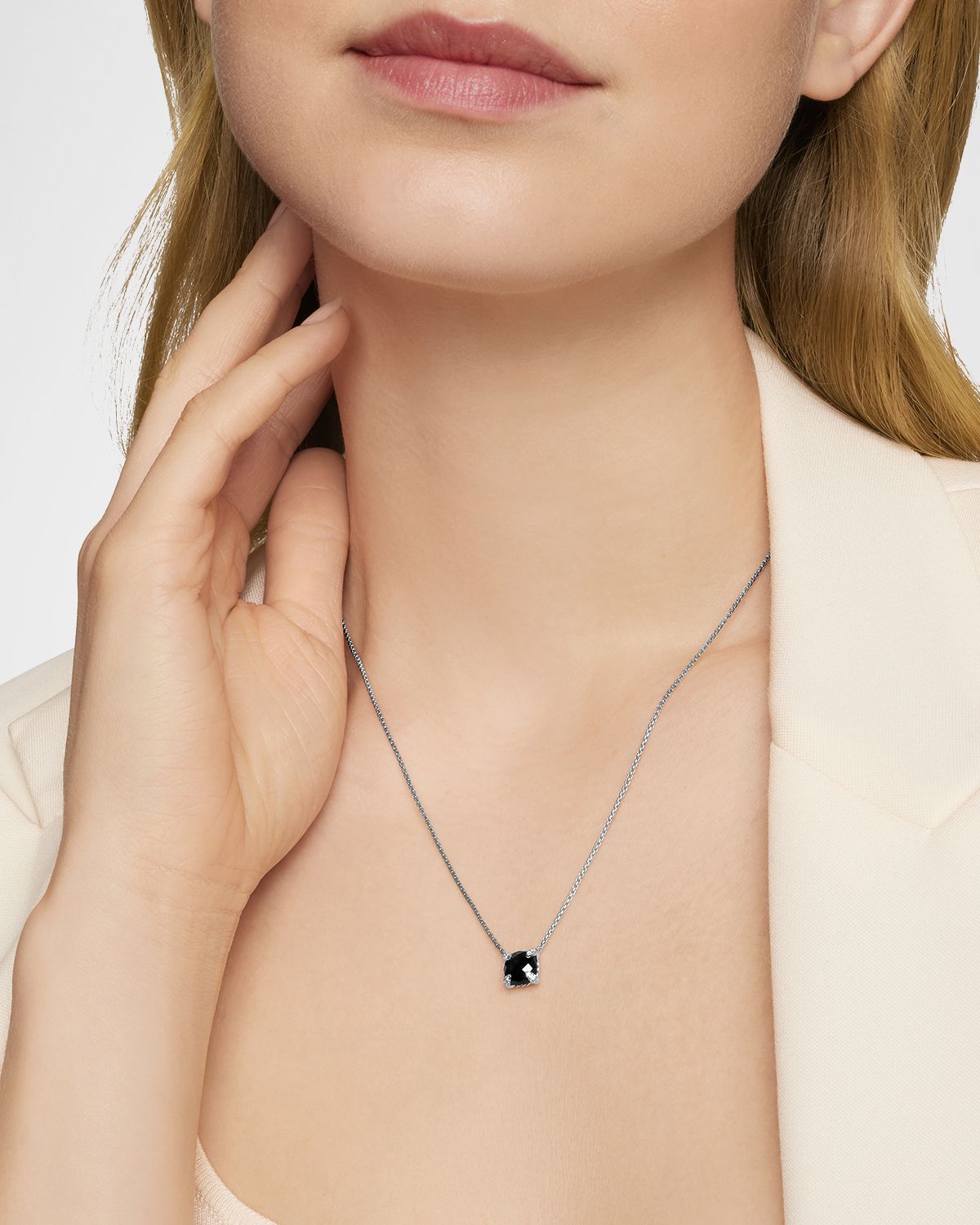 David Yurman Chatelaine Cushion Pendant Necklace with Gemstone and Diamonds in Silver, 8mm, 16-18"L