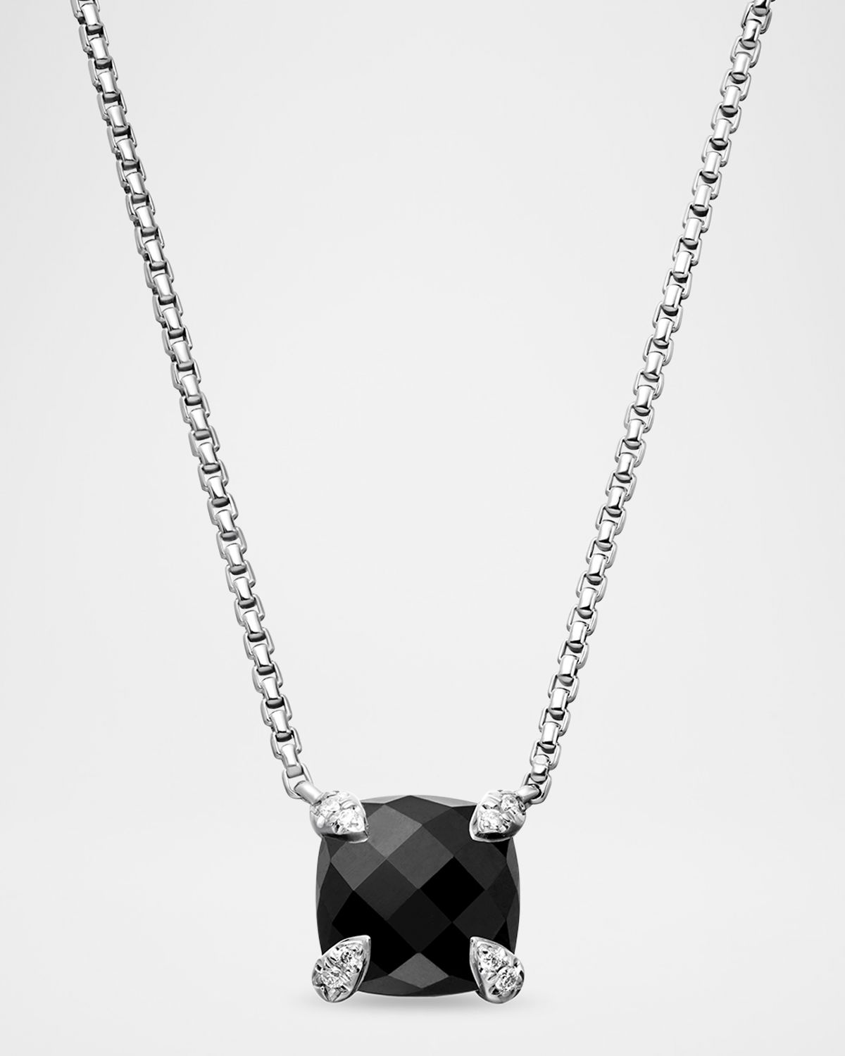 David Yurman Chatelaine Cushion Pendant Necklace with Gemstone and Diamonds in Silver, 8mm, 16-18"L
