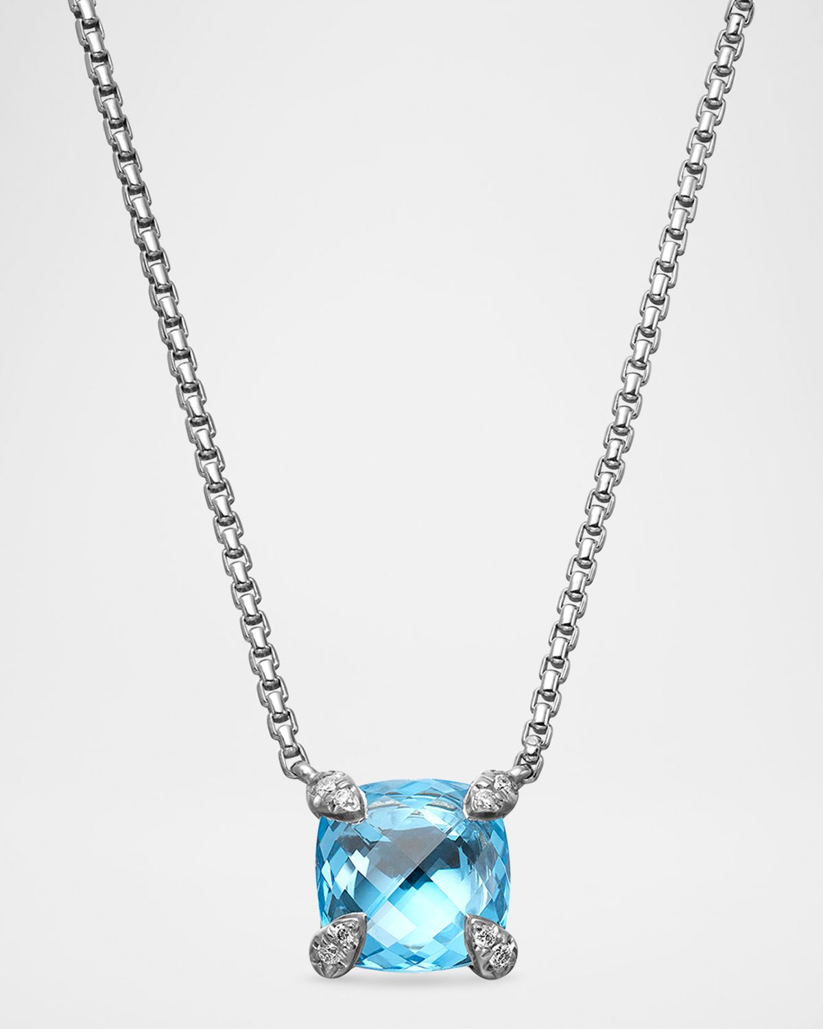 David Yurman Chatelaine Cushion Pendant Necklace with Gemstone and Diamonds in Silver, 8mm, 16-18"L