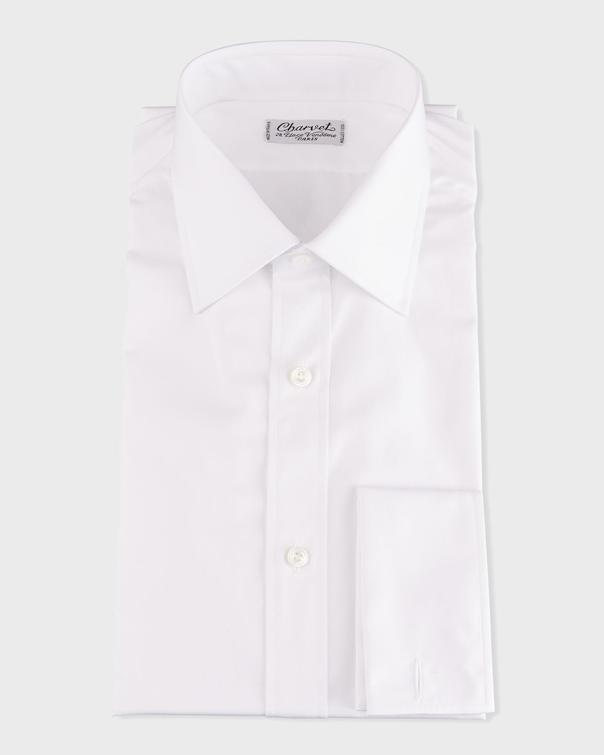 Charvet Men's Basic Solid Point-Collar Dress Shirt with French Cuffs