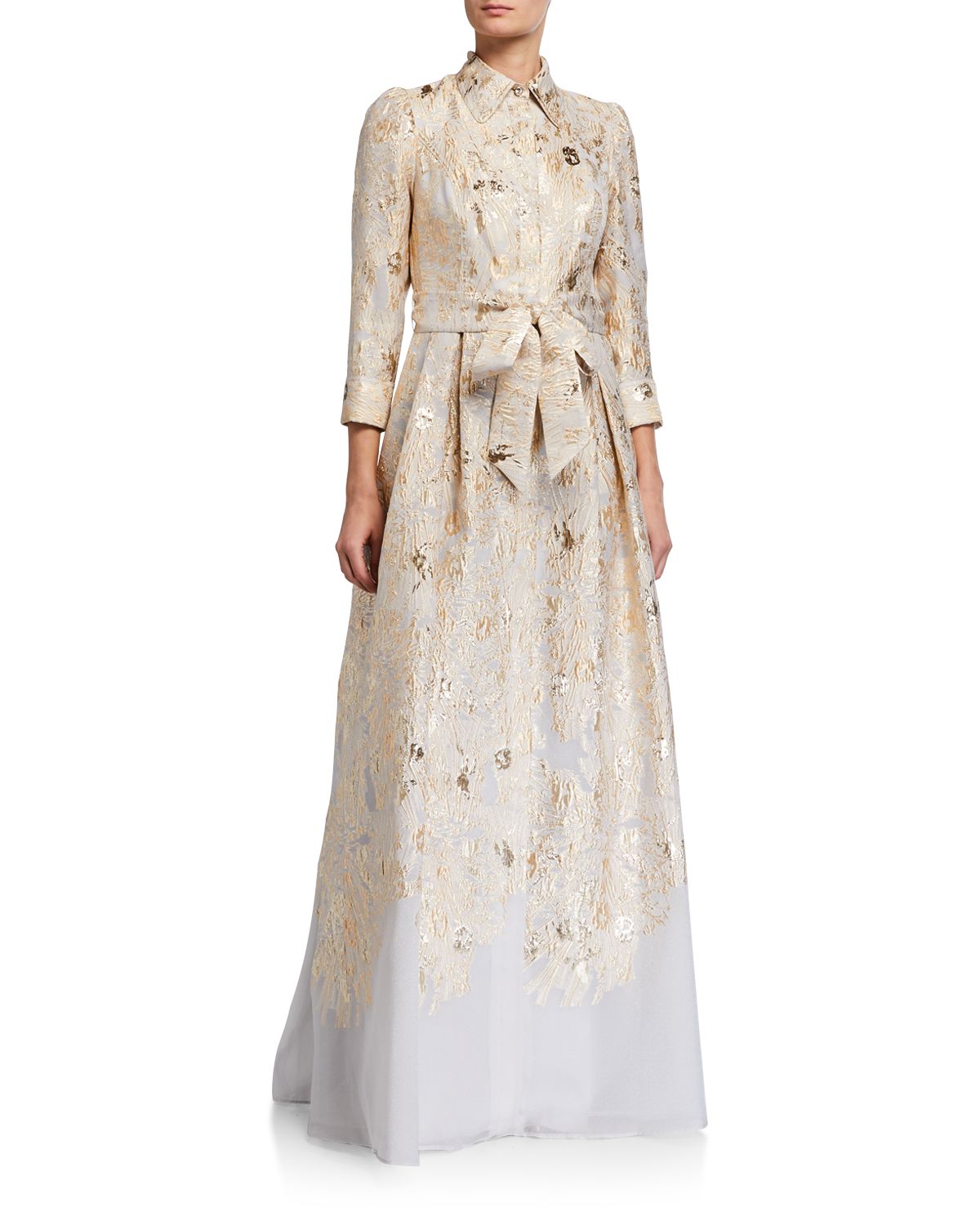 Rickie Freeman for Teri Jon Metallic Brocade Shirtdress Gown