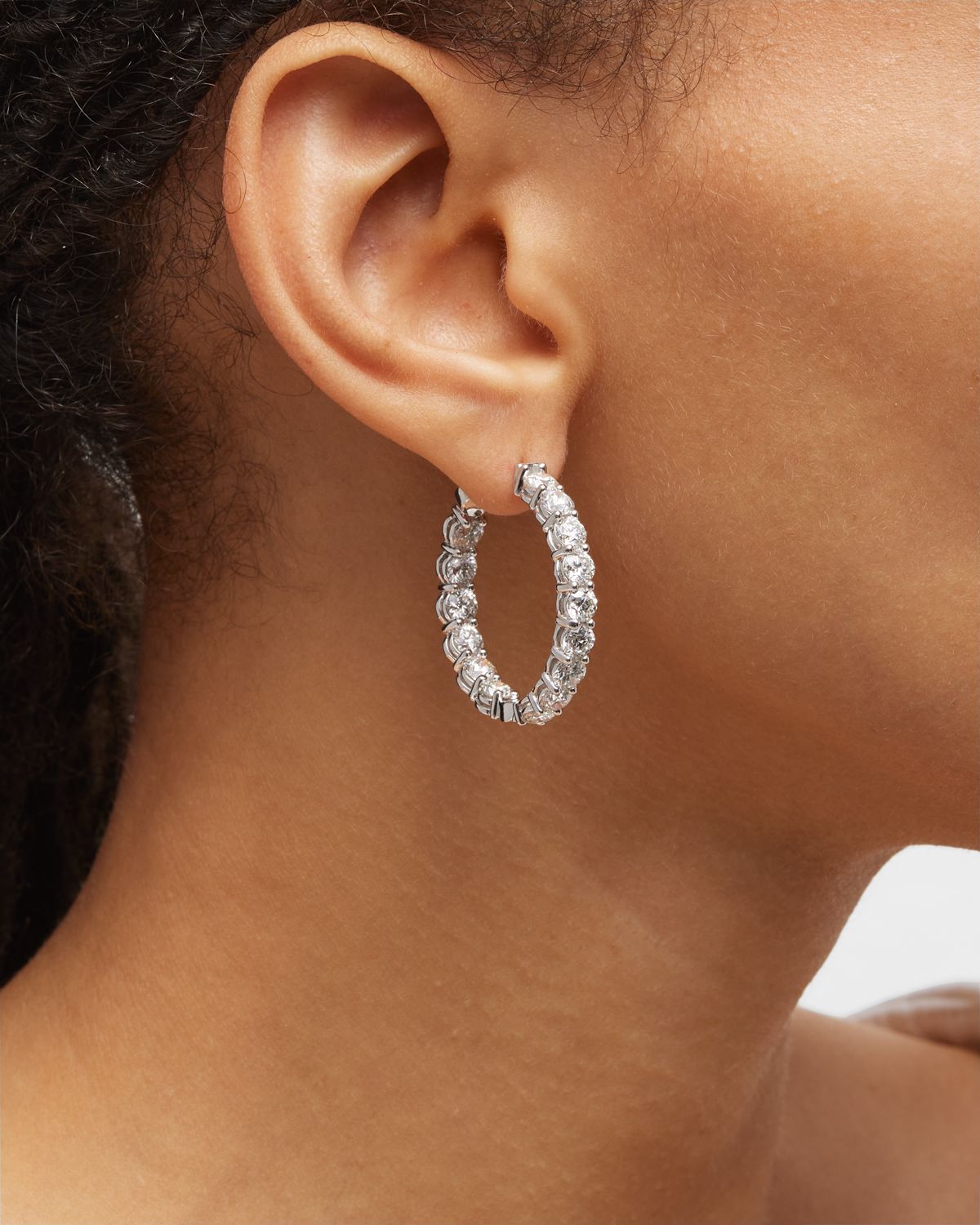 Neiman Marcus Diamonds 18K White Gold Diamond Hoop Earrings, 9.60tcw, 1"L