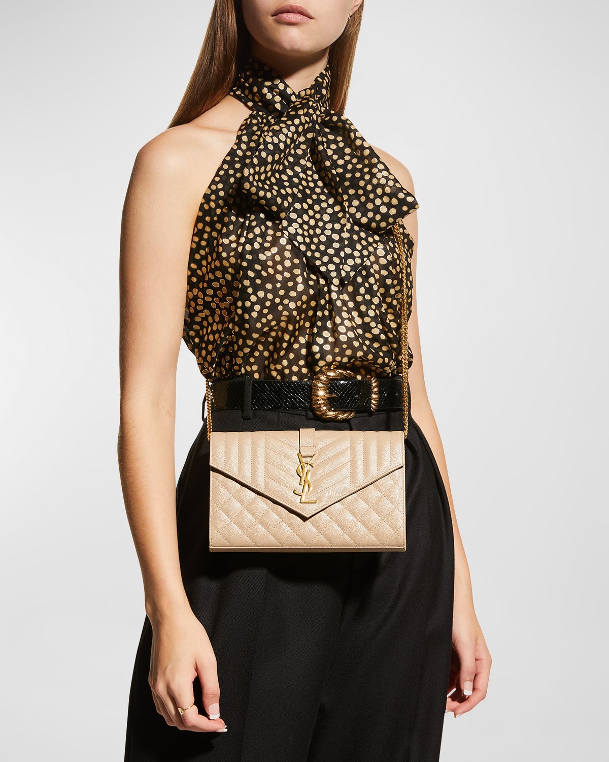 Saint Laurent Envelope Triquilt YSL Crossbody in Grained Leather