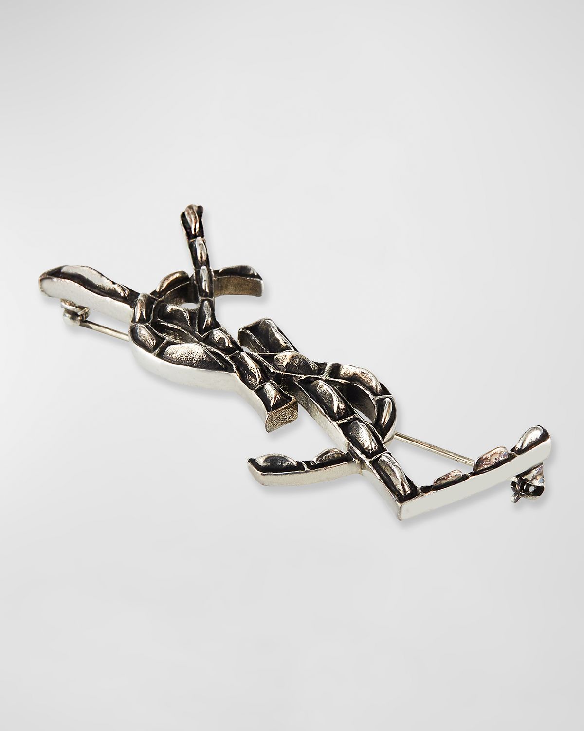 Saint Laurent Crocodile Textured YSL Brooch