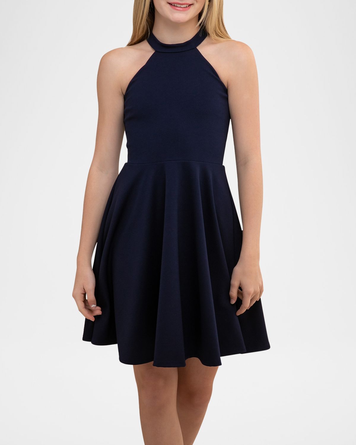 Un Deux Trois Girl 's Halter Keyhole-Back Dress, Size 7-16