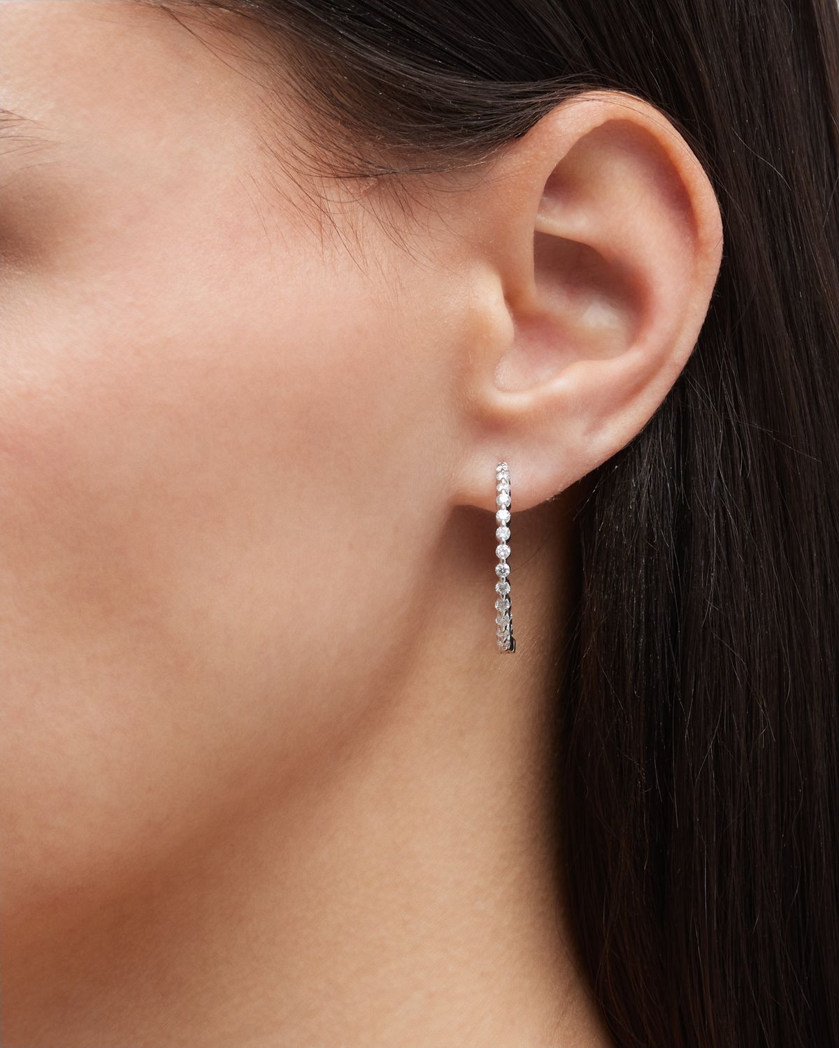 Neiman Marcus Diamonds 18k White Gold Diamond Hoop Earrings, 1.32tcw, 1"L