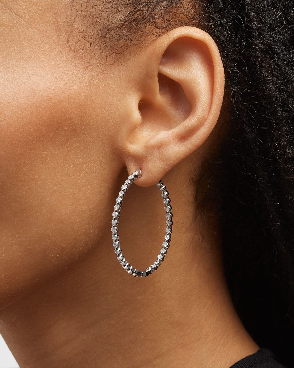 Neiman Marcus Diamonds 18k White Gold Diamond Hoop Earrings, 2.97tcw, 1.5"L