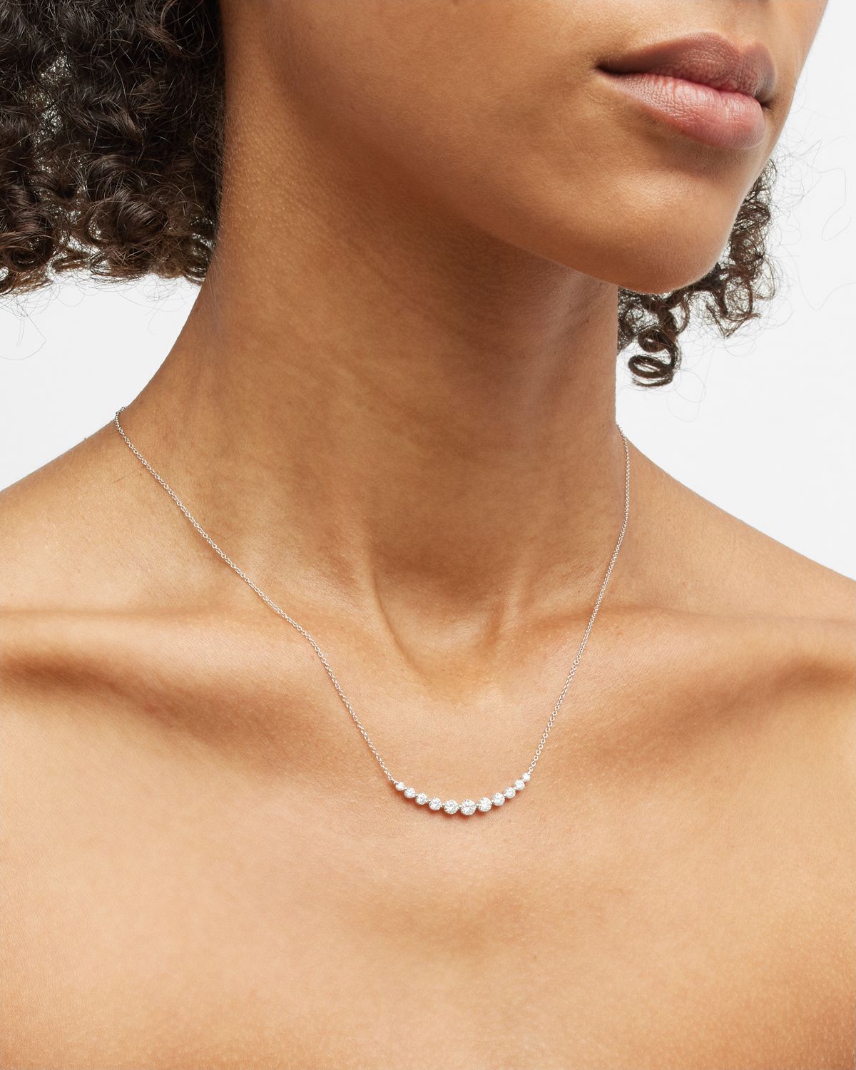 Neiman Marcus Diamonds 18k White Gold 11 Small Single-Prong Diamond Necklace, 16"L, 1.00tcw