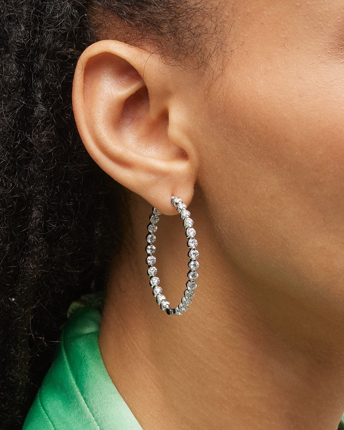 Neiman Marcus Diamonds 18k White Gold Diamond Hoop Earrings, 5.75tcw, 1.5"L