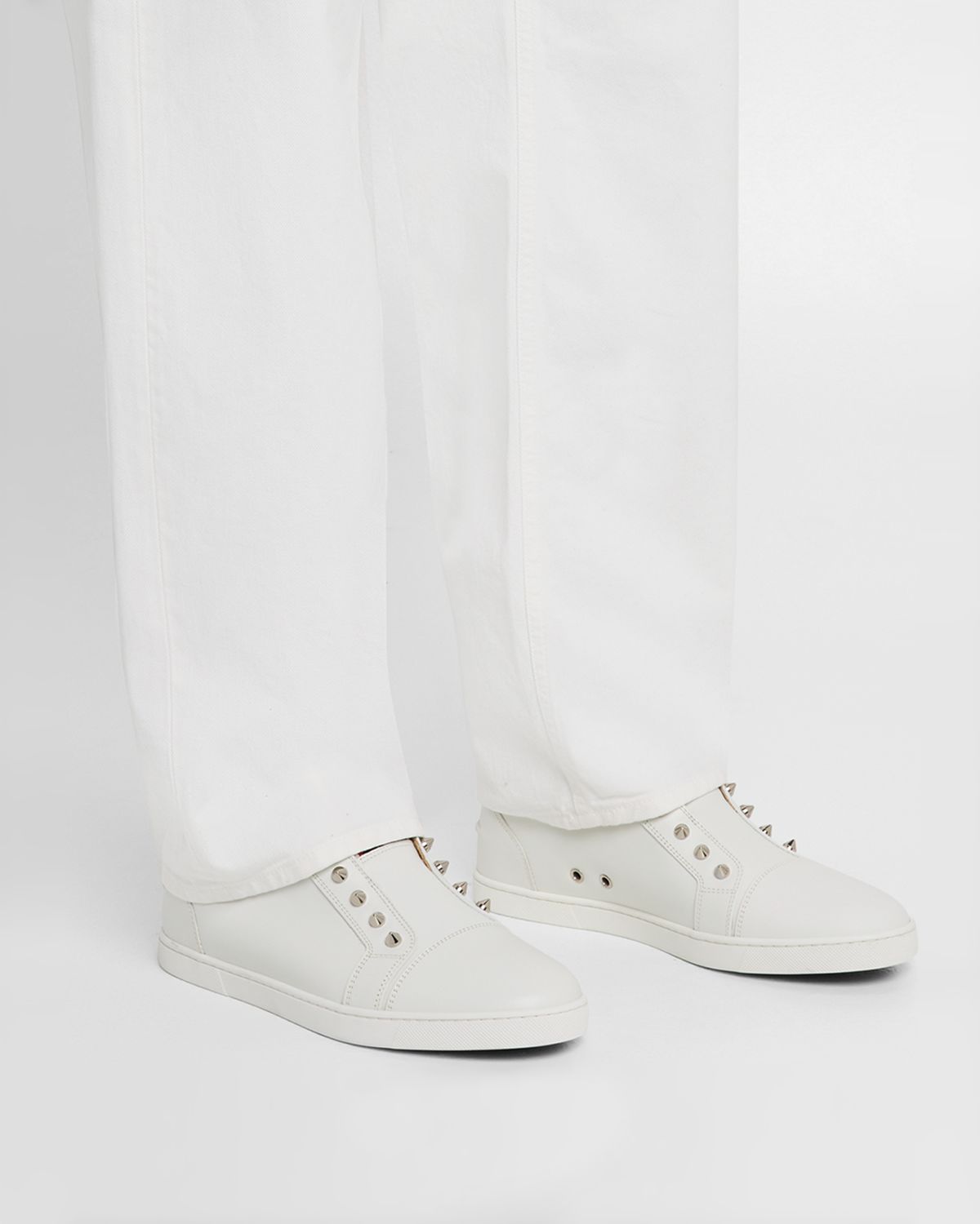 Christian Louboutin Men 's F. A.V. Fique A Vontade Spiked Leather Slip-On Sneakers