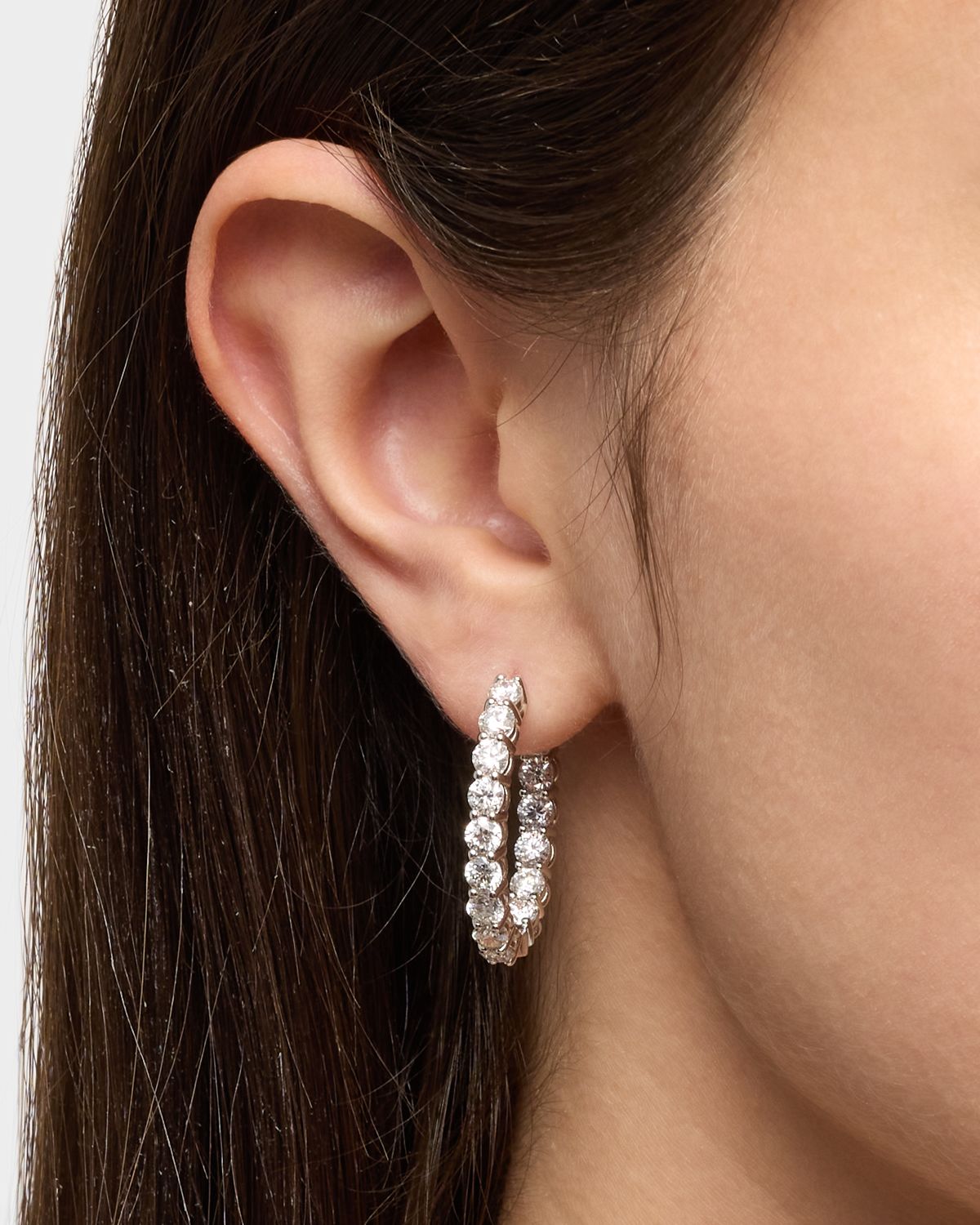 Neiman Marcus Diamonds 18K White Gold Oval Hoop Earrings, 6.15tcw