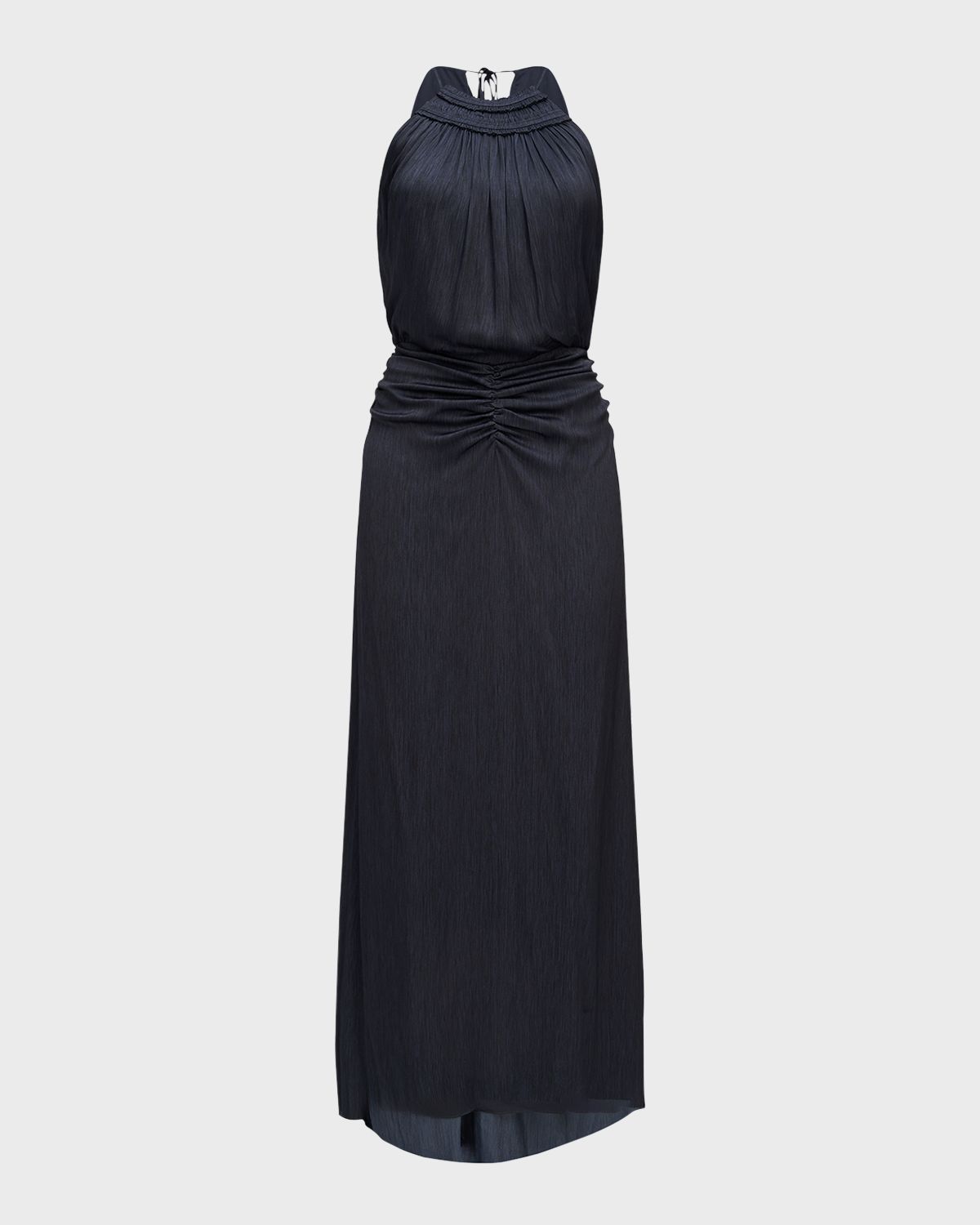 Halston High-Low Slub Micro Satin Halter Gown