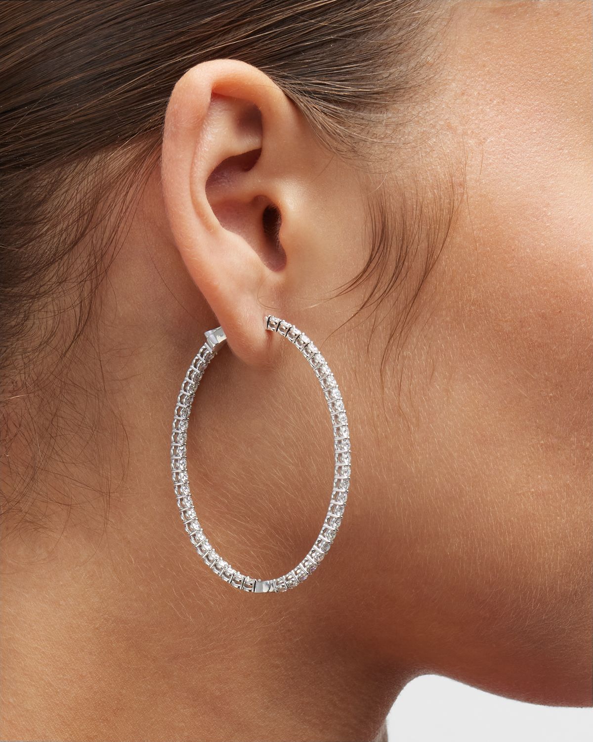 Neiman Marcus Diamonds 18k White Gold 28 Round Diamond 2" Hoop Earrings, 5.04tcw