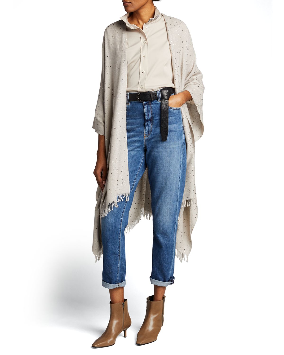 Brunello Cucinelli Monili-Collar Poplin Shirt