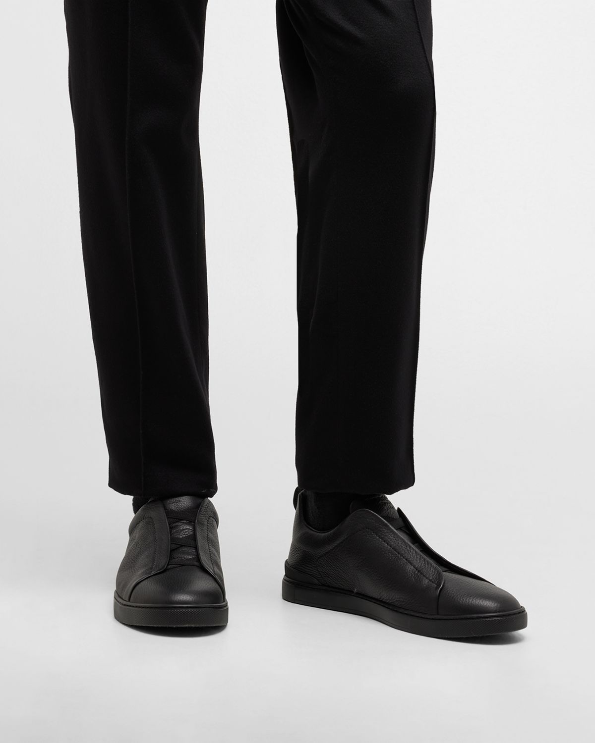 ZEGNA Men 's Triple Stitch Deerskin Leather Sneakers