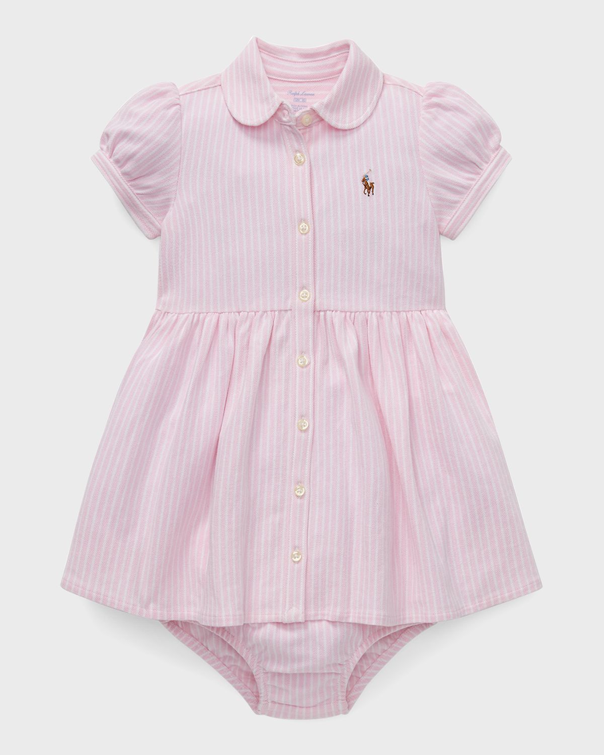 Polo Ralph Lauren Yarn-Dyed Oxford Mesh Stripe Dress With Matching Bloomers, Size 3M-24M
