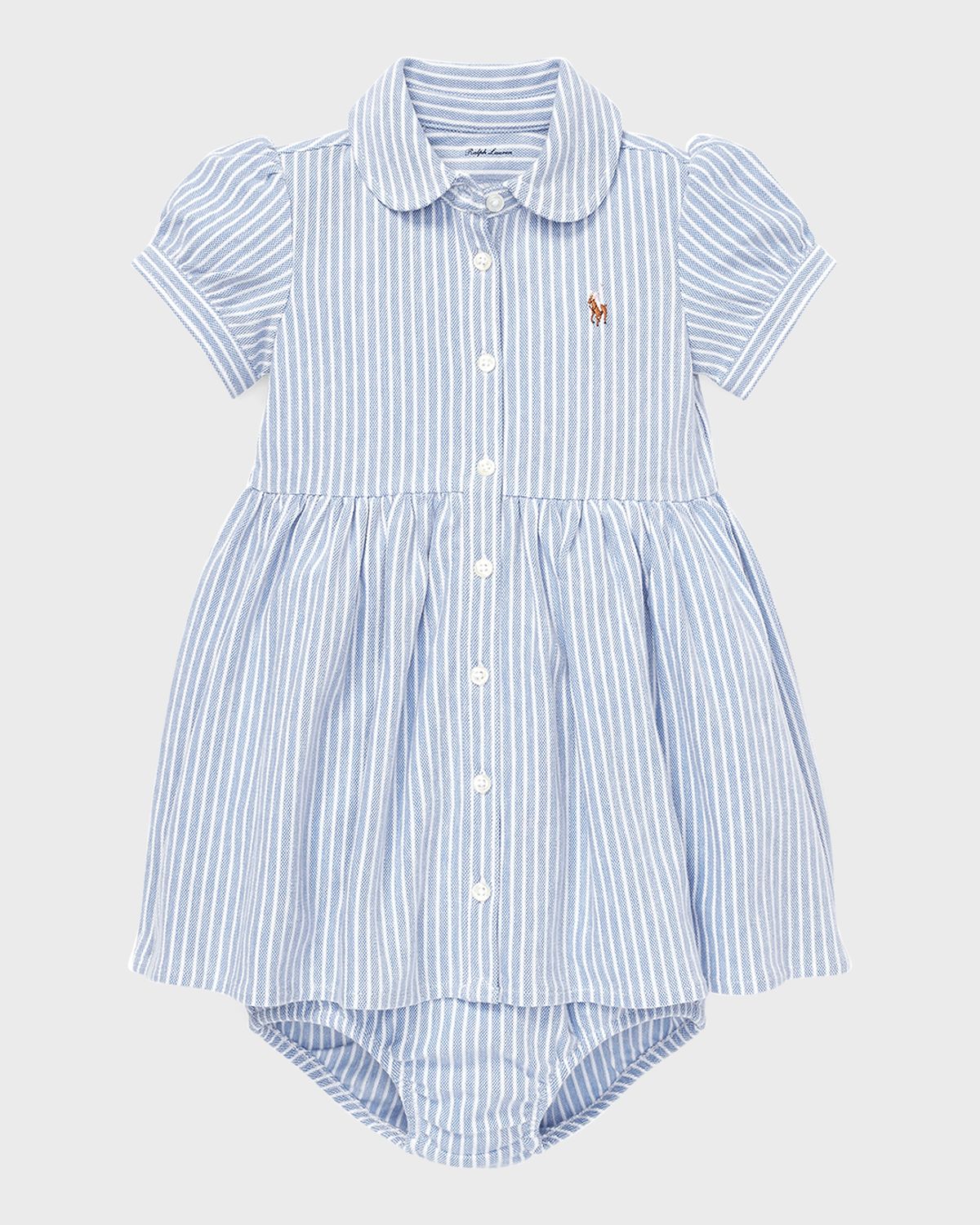 Polo Ralph Lauren Yarn-Dyed Oxford Mesh Stripe Dress w/ Matching Bloomers, Size 3M-24M