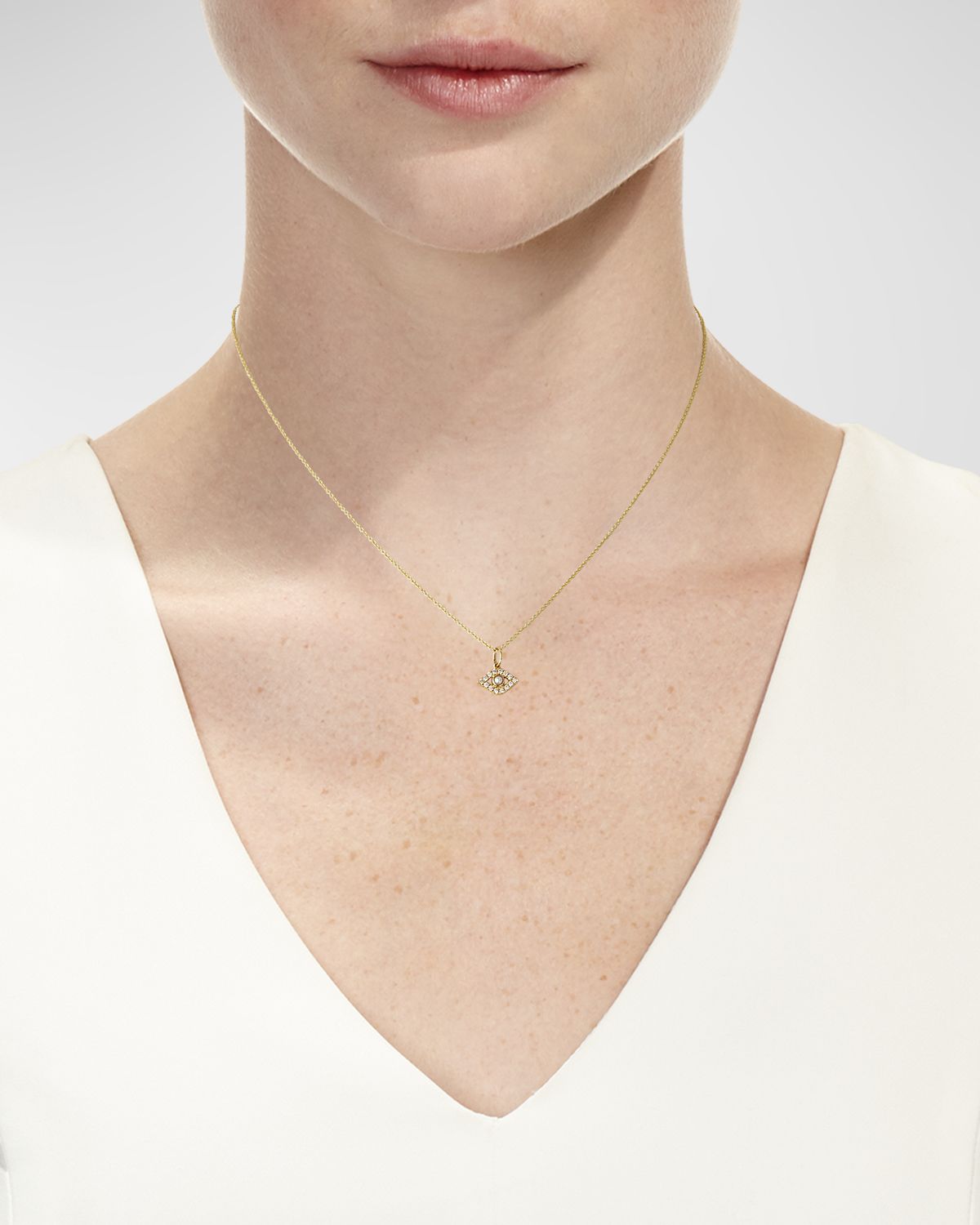 Sydney Evan 14k Diamond Evil Eye and Pearl Necklace