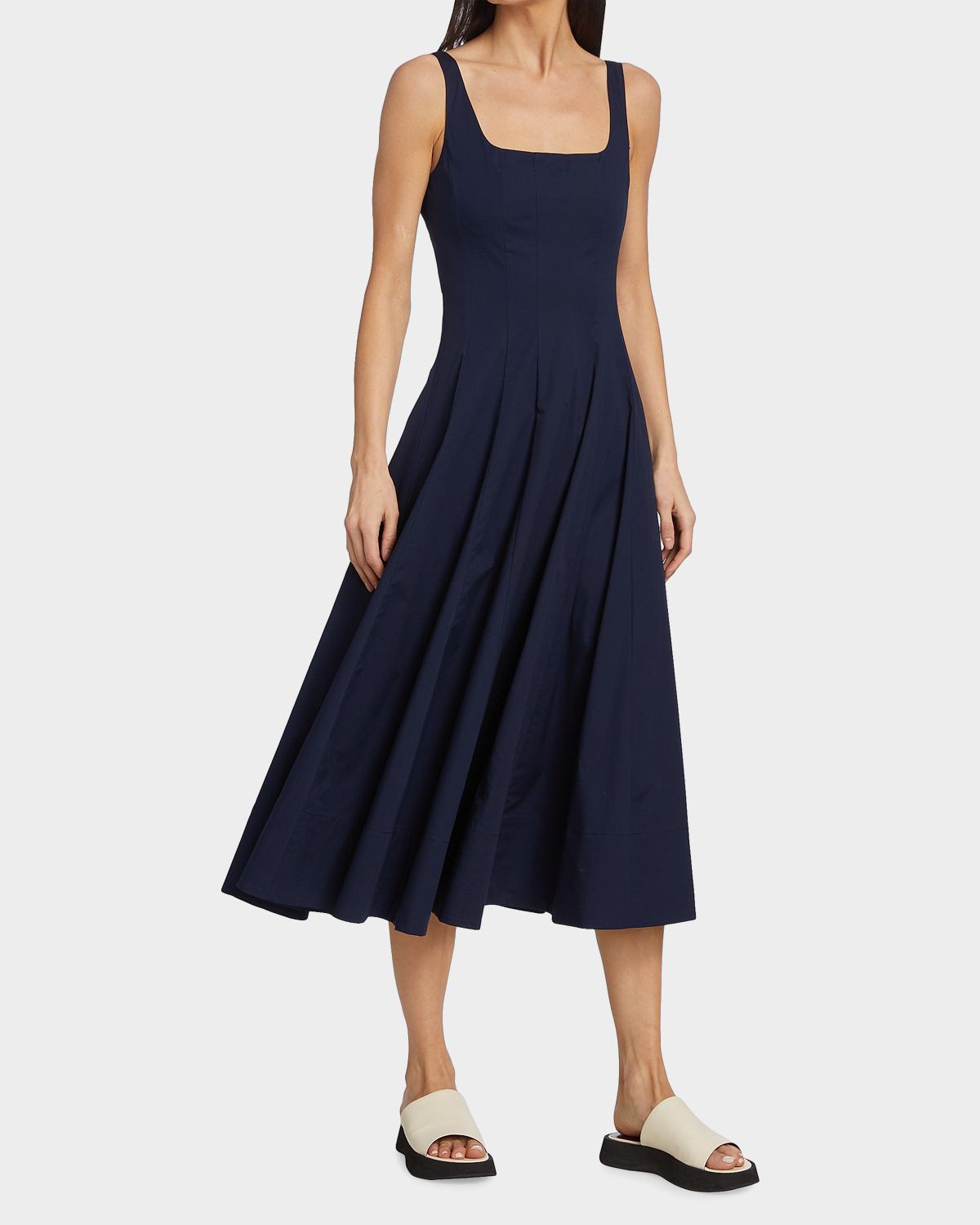 STAUD Wells Square-Neck Corset Midi Dress | Thumbnail 7