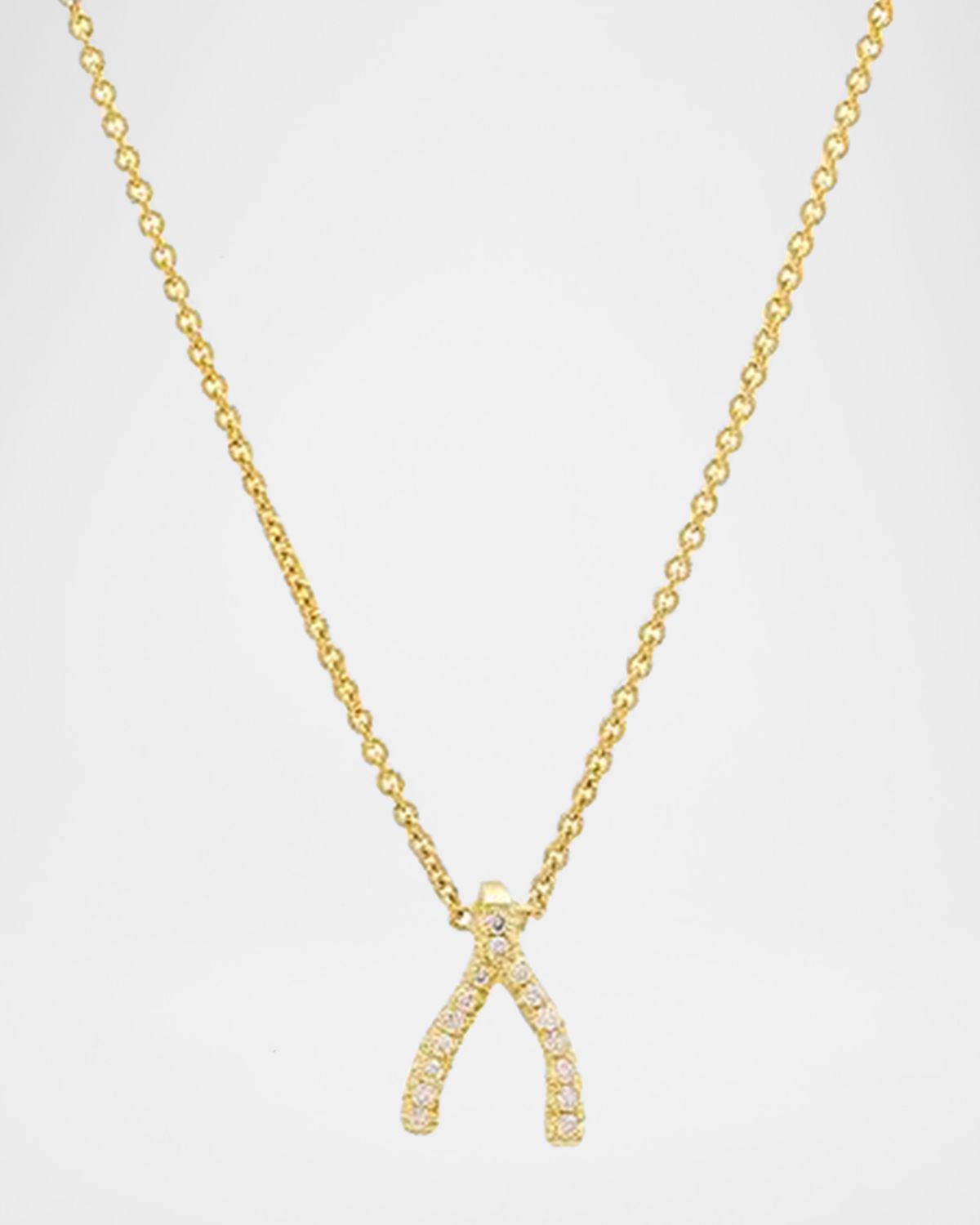 Jennifer Meyer Diamond Mini Wishbone Necklace 18K Yellow Gold