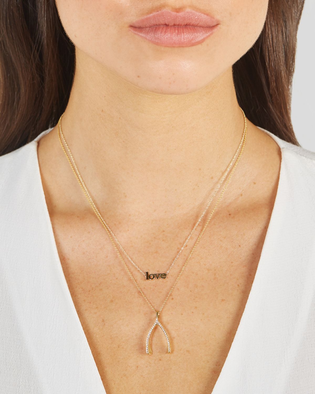 Jennifer Meyer 18k Yellow Gold Diamond Wishbone Necklace