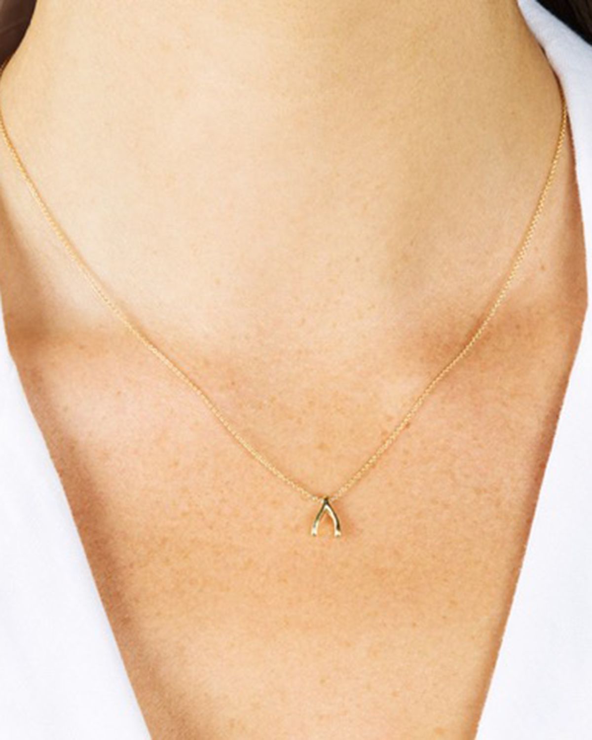 Jennifer Meyer 18k Yellow Gold Mini Wishbone Pendant Necklace on 14k Chain