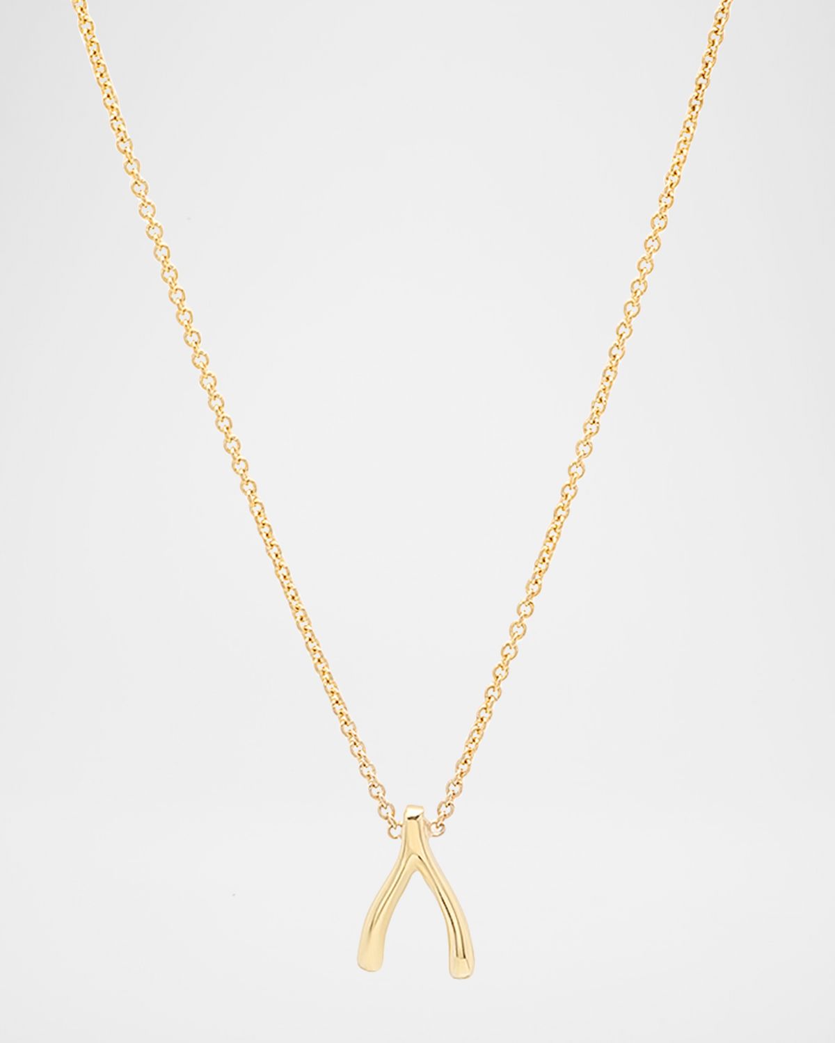 Jennifer Meyer 18k Yellow Gold Mini Wishbone Pendant Necklace on 14k Chain