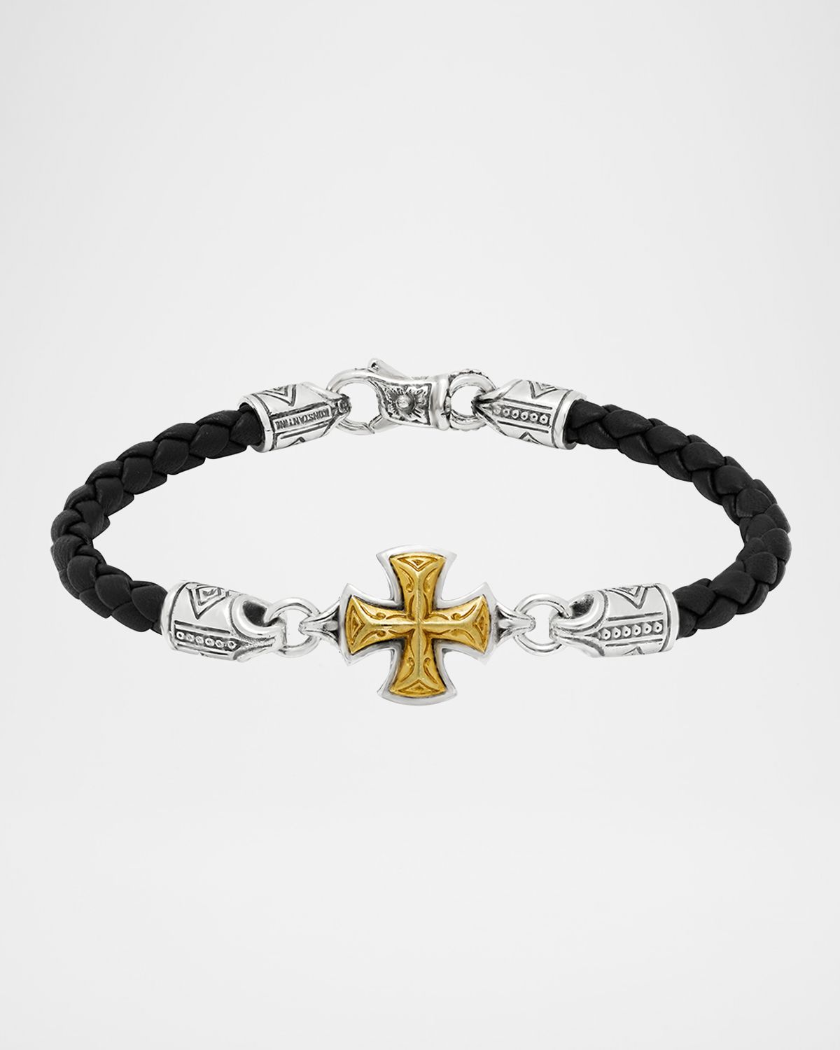 Konstantino Men 's Perseus Leather Bracelet with Silver/Bronze Cross, Size M