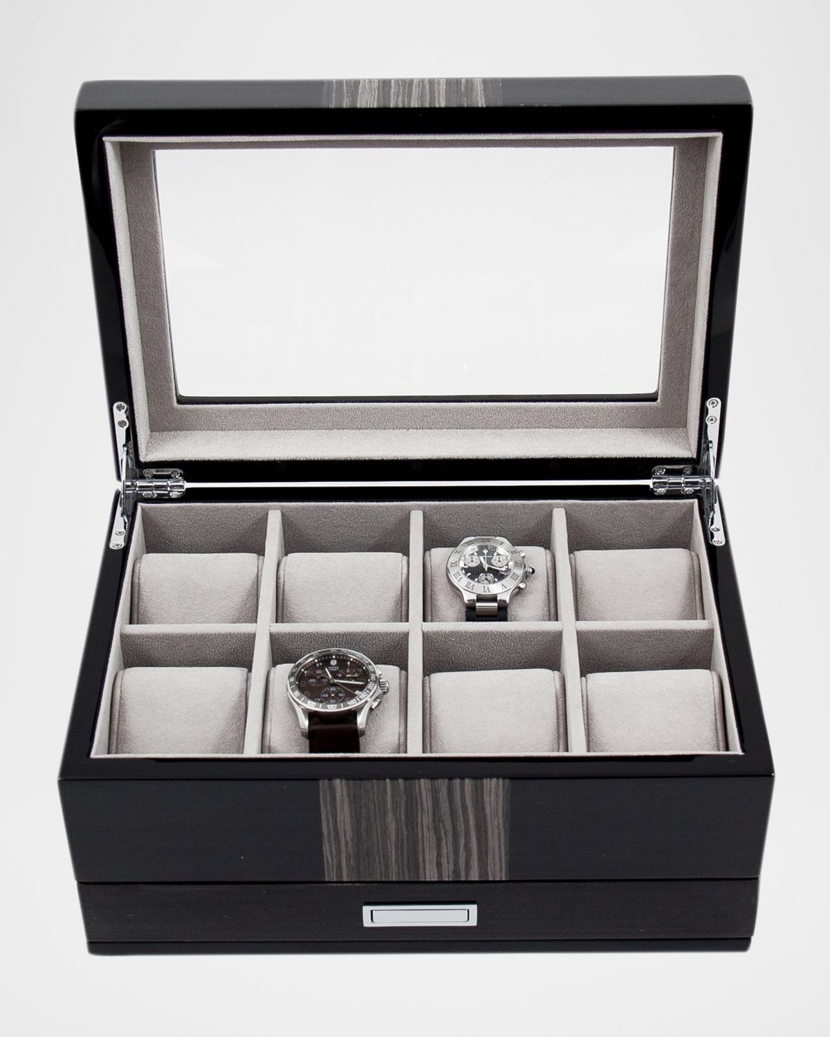 Bey-Berk Men 's Lacquered Wenge Wood 8-Watch Storage Box w/ Drawer