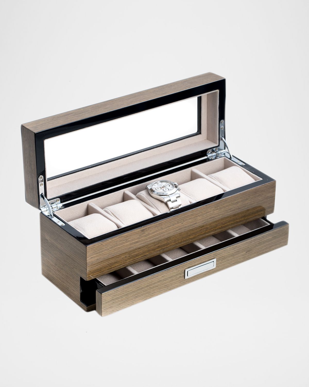 Bey-Berk Men 's 5-Watch Lacquered Wood Storage Box