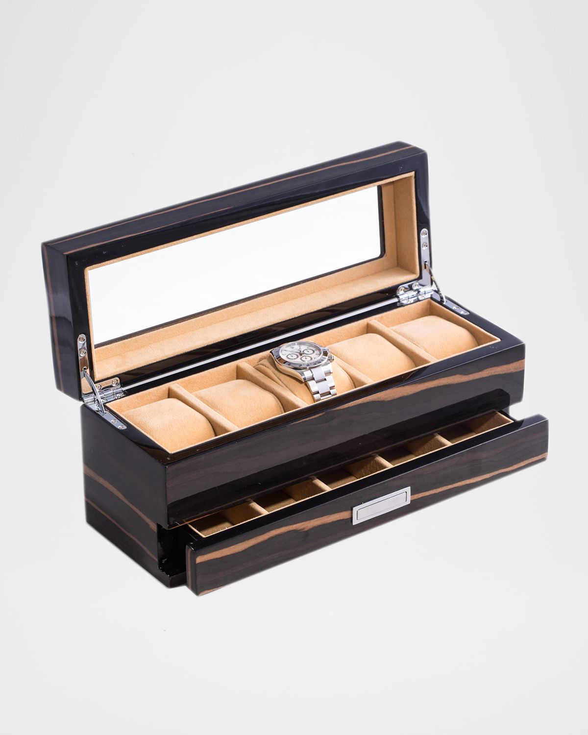 Bey-Berk Men 's 5-Watch Lacquered Wood Storage Box