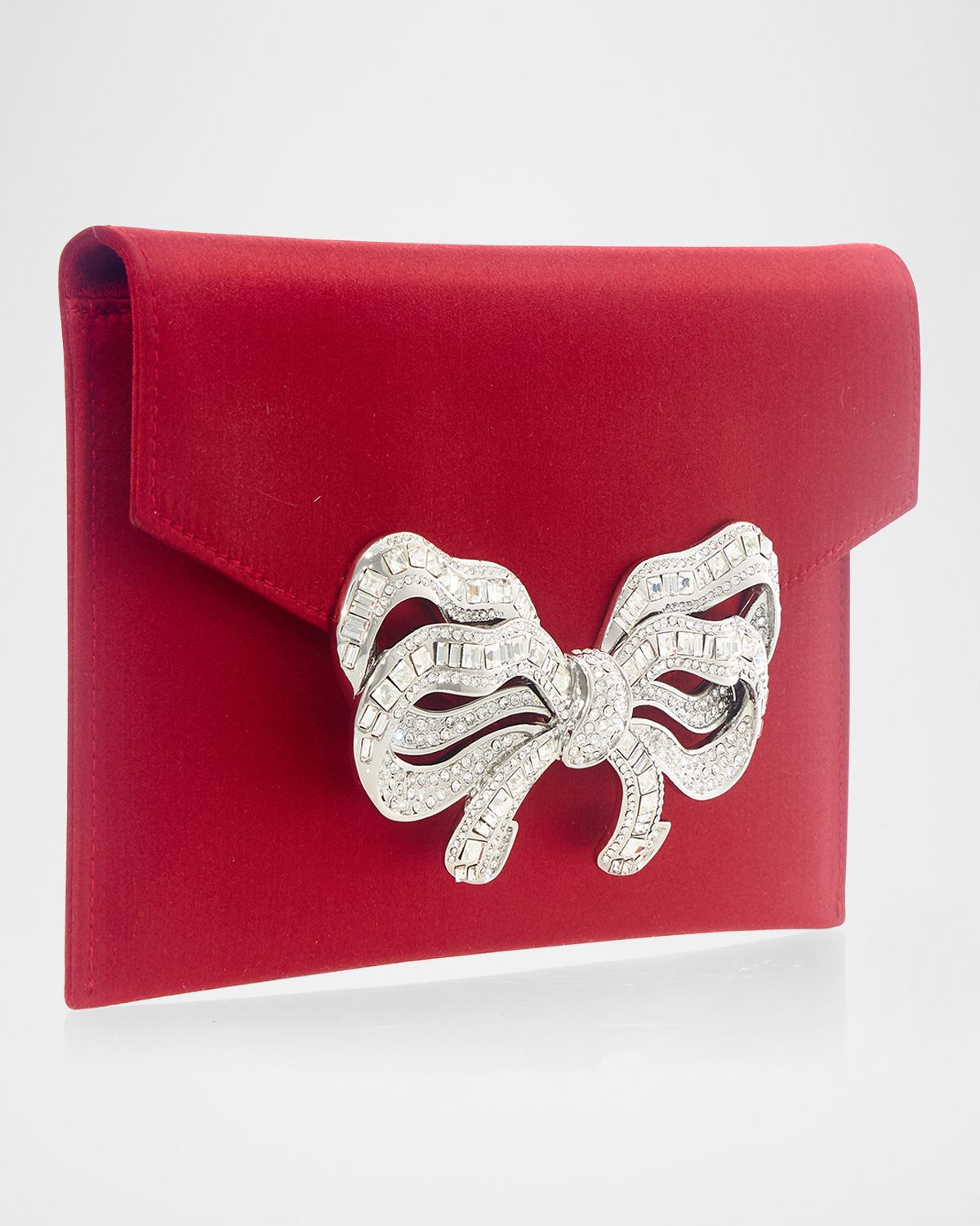 Judith Leiber Couture Crystal Bow Satin Envelope Clutch Bag